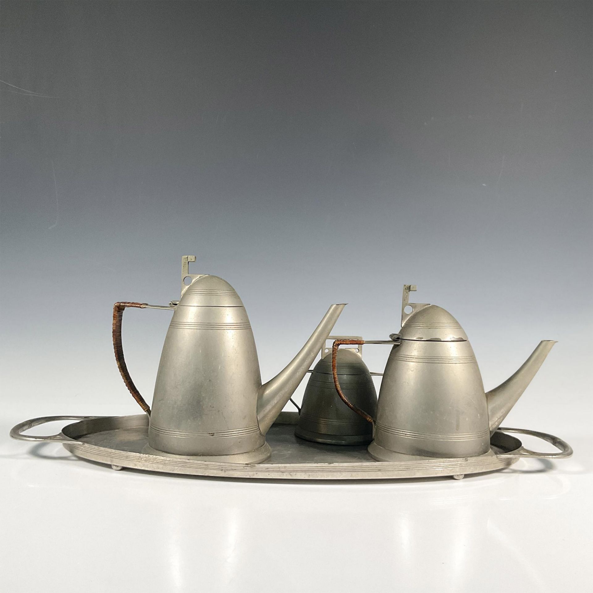 Arts and Crafts Art Deco Metal Tea Set - Image 3 of 7