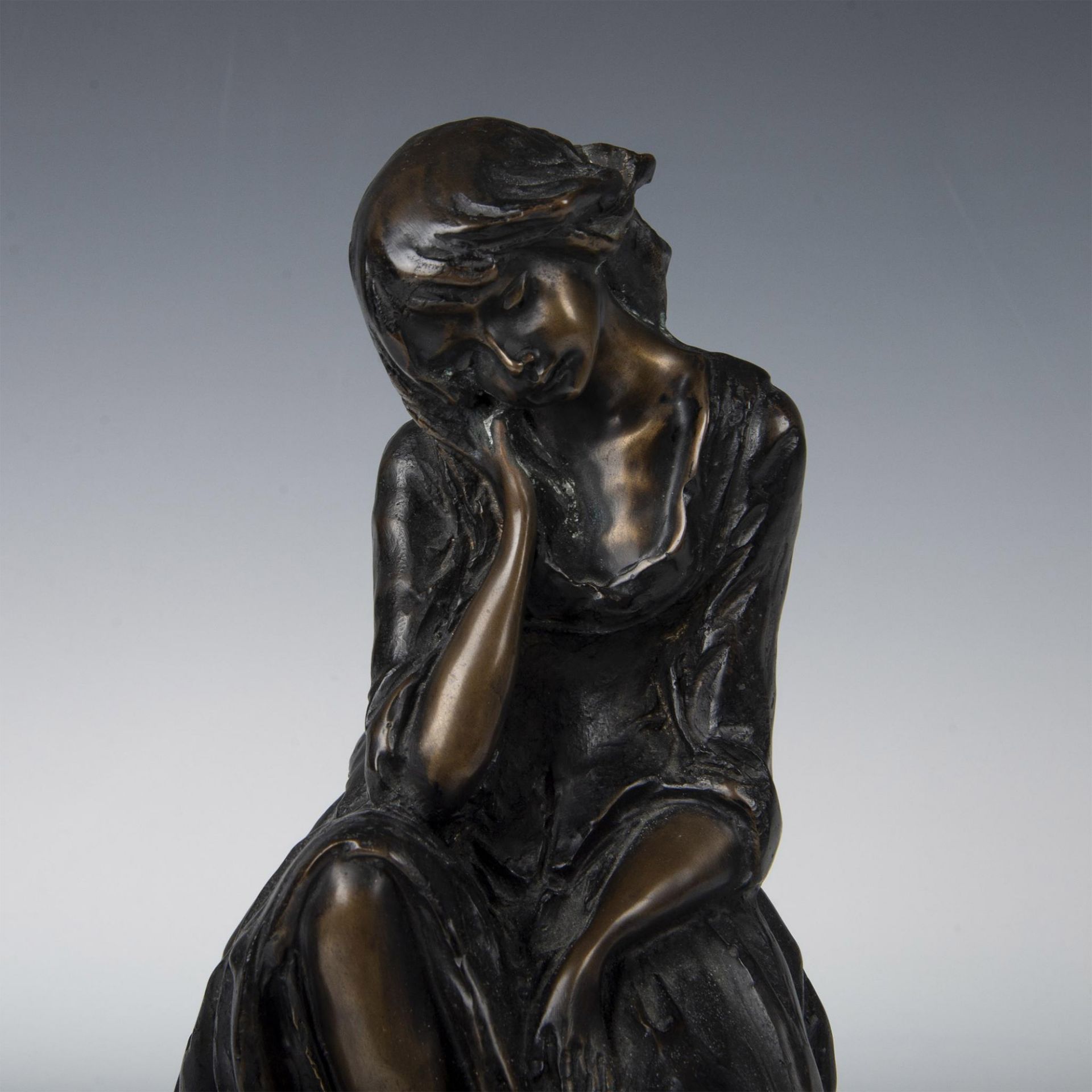 Nico Venzo, Original Bronze Sculpture, Seated Girl, Signed - Image 2 of 7