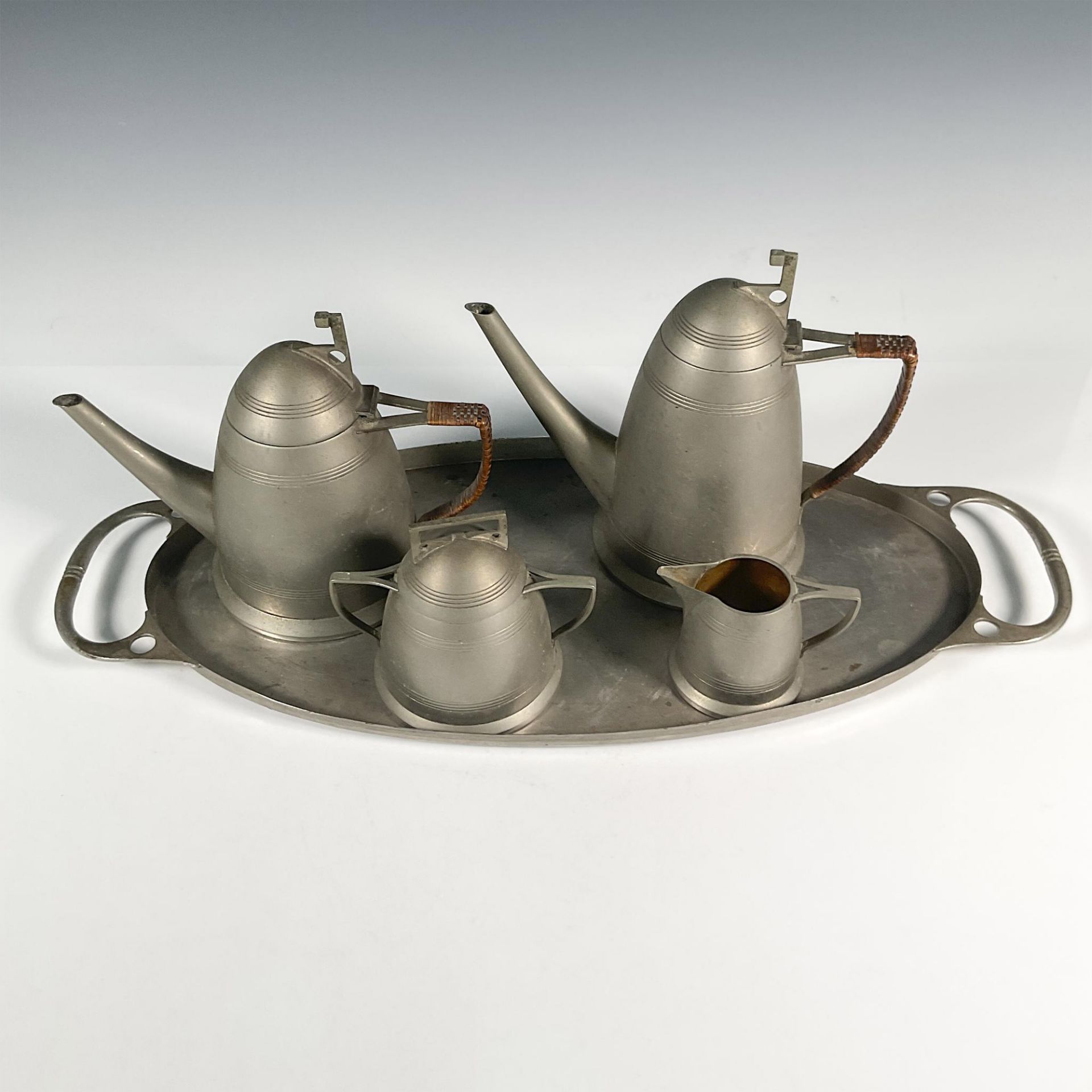 Arts and Crafts Art Deco Metal Tea Set - Image 2 of 7