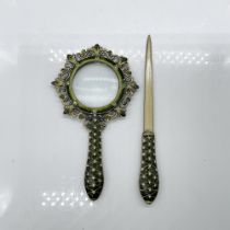 2pc Austrian Crystal Letter Opener & Magnifier Set