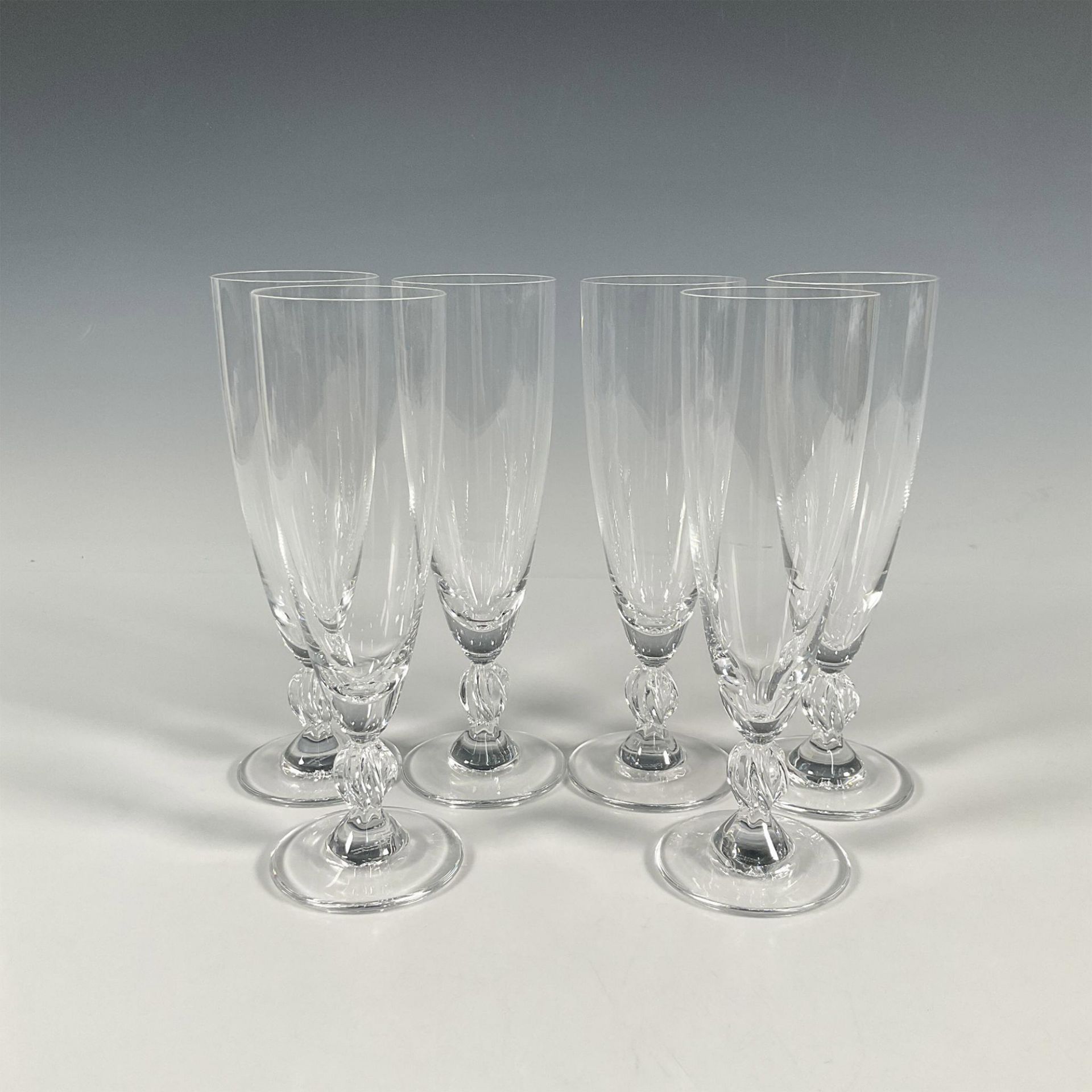 6pc Lalique Crystal Fluted Champagne Glasses, Frejus - Bild 2 aus 4