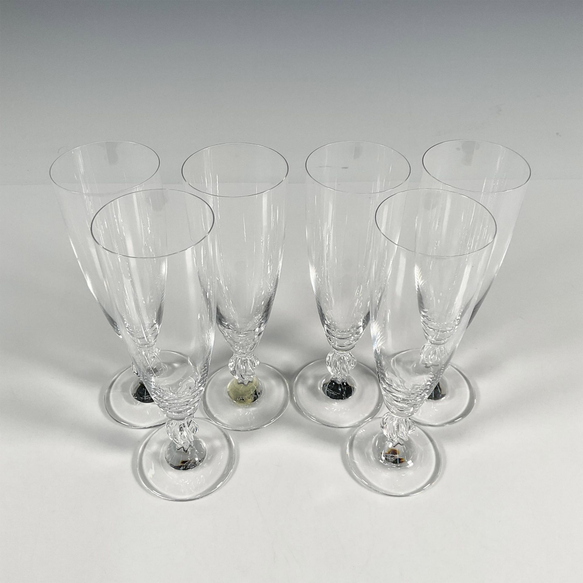 6pc Lalique Crystal Fluted Champagne Glasses, Frejus - Bild 3 aus 4