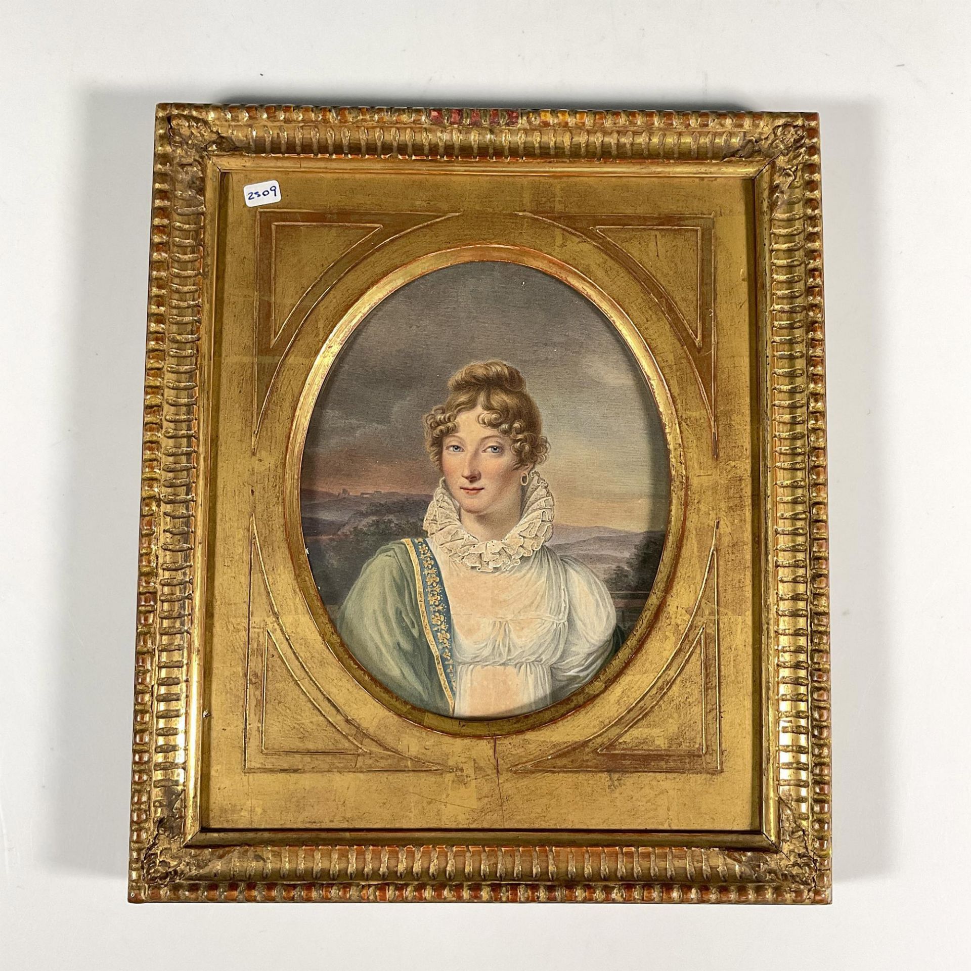 19th Century Original Colored Drawing of Lady In Frame - Bild 3 aus 3