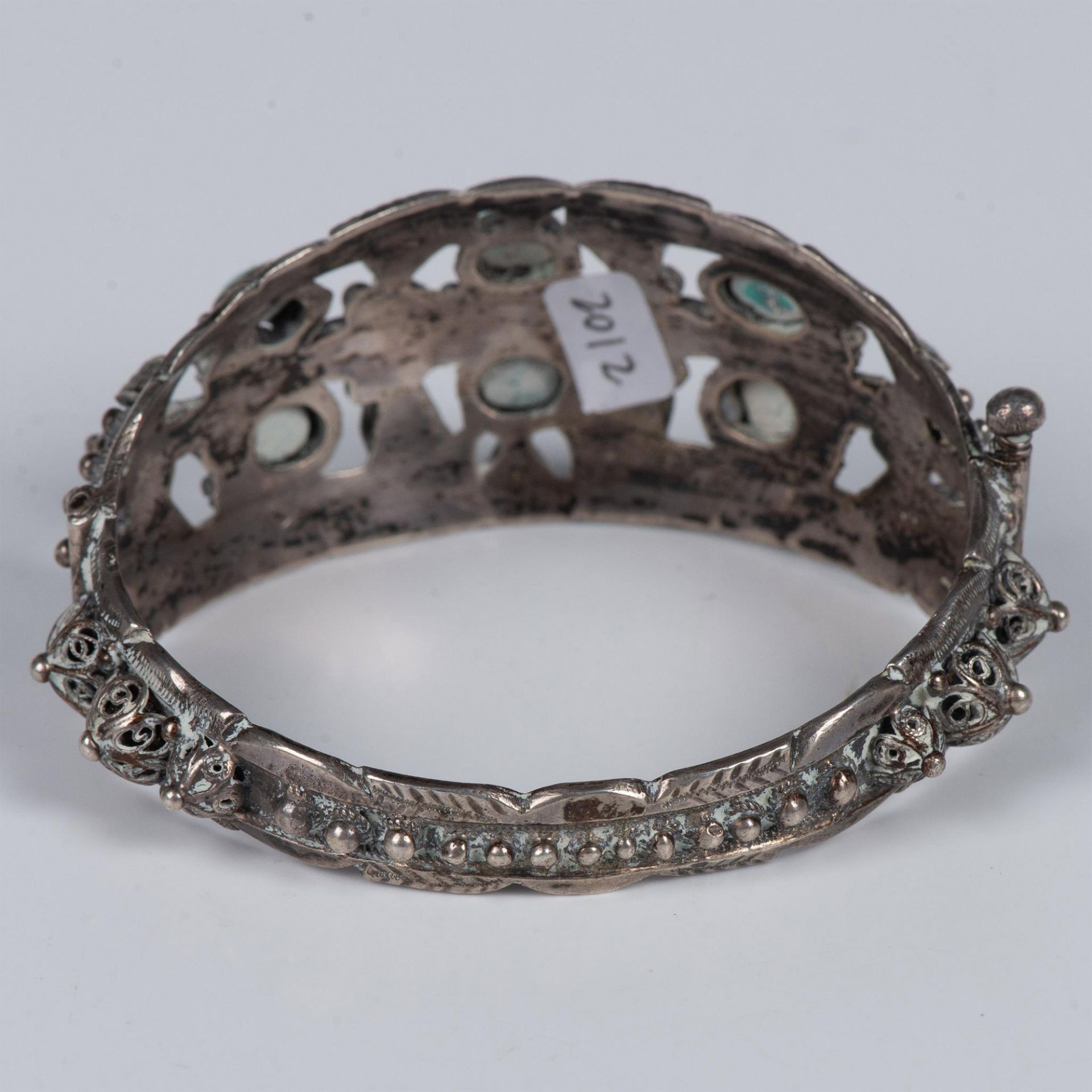 Antique Export Silver Chinese Turquoise Hinged Bracelet - Bild 4 aus 8