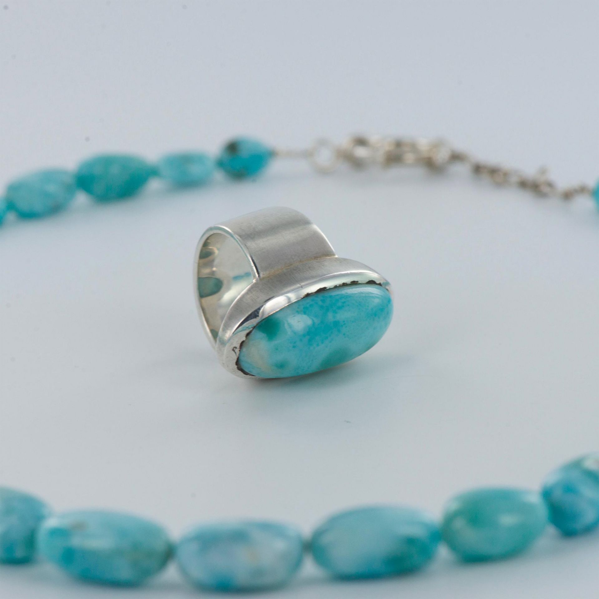 2pc Larimar and Stirling Silver Necklace and Ring - Image 5 of 5