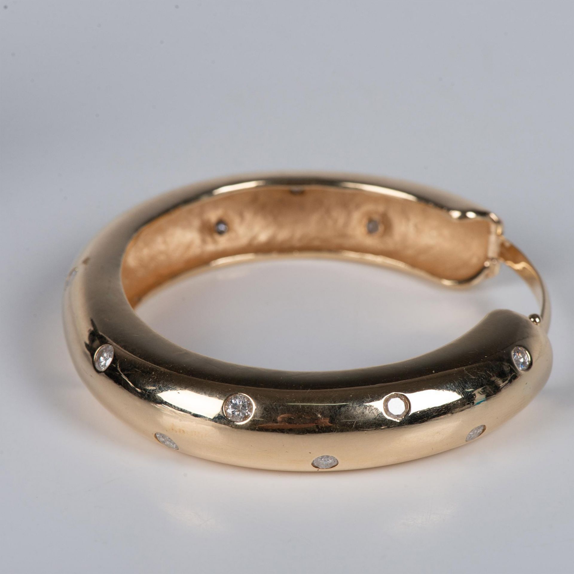 Large 14K Gold & Diamond Bangle Bracelet - Image 2 of 4
