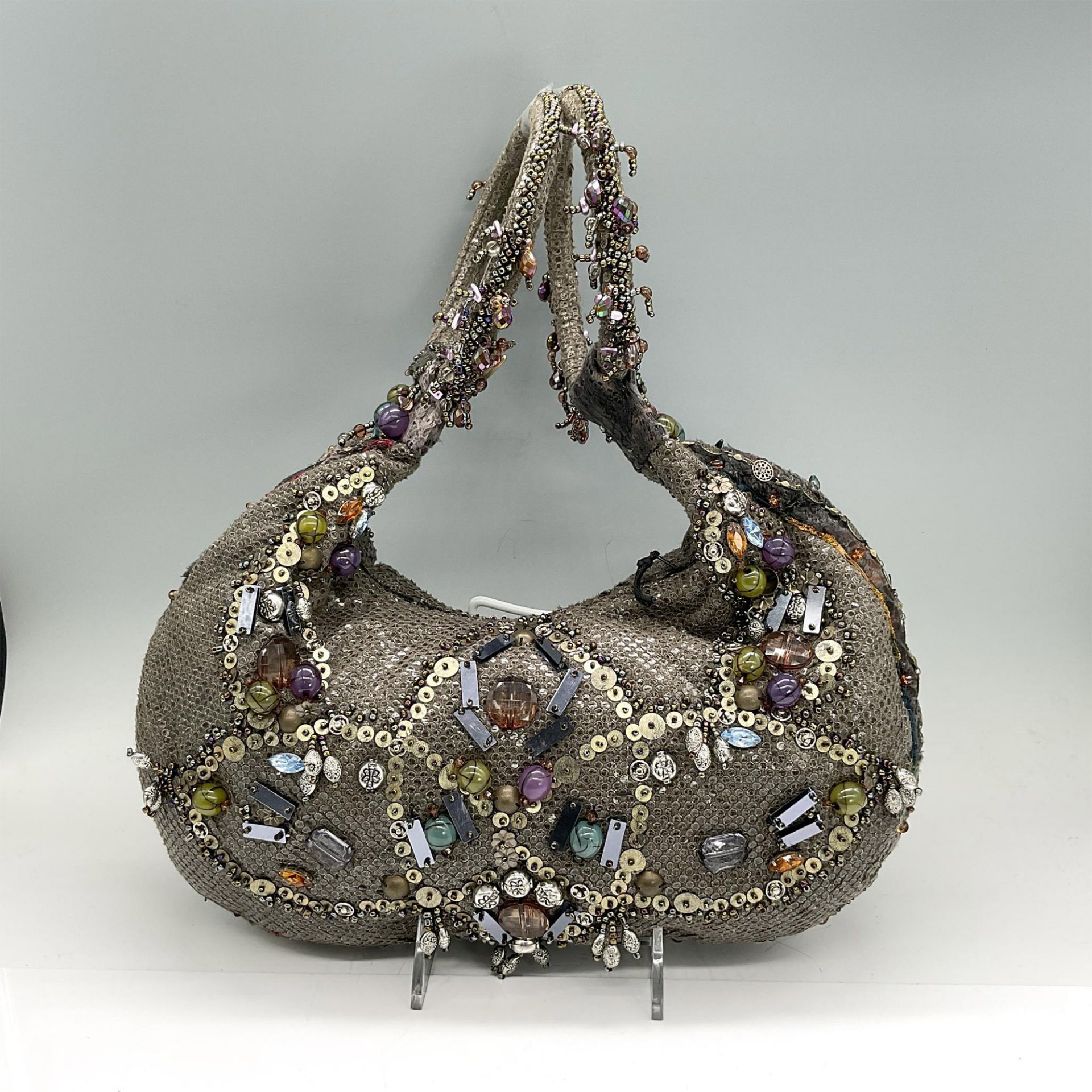 Mary Frances Fabric Handbag, Charcoal Grey w Beads - Image 2 of 5