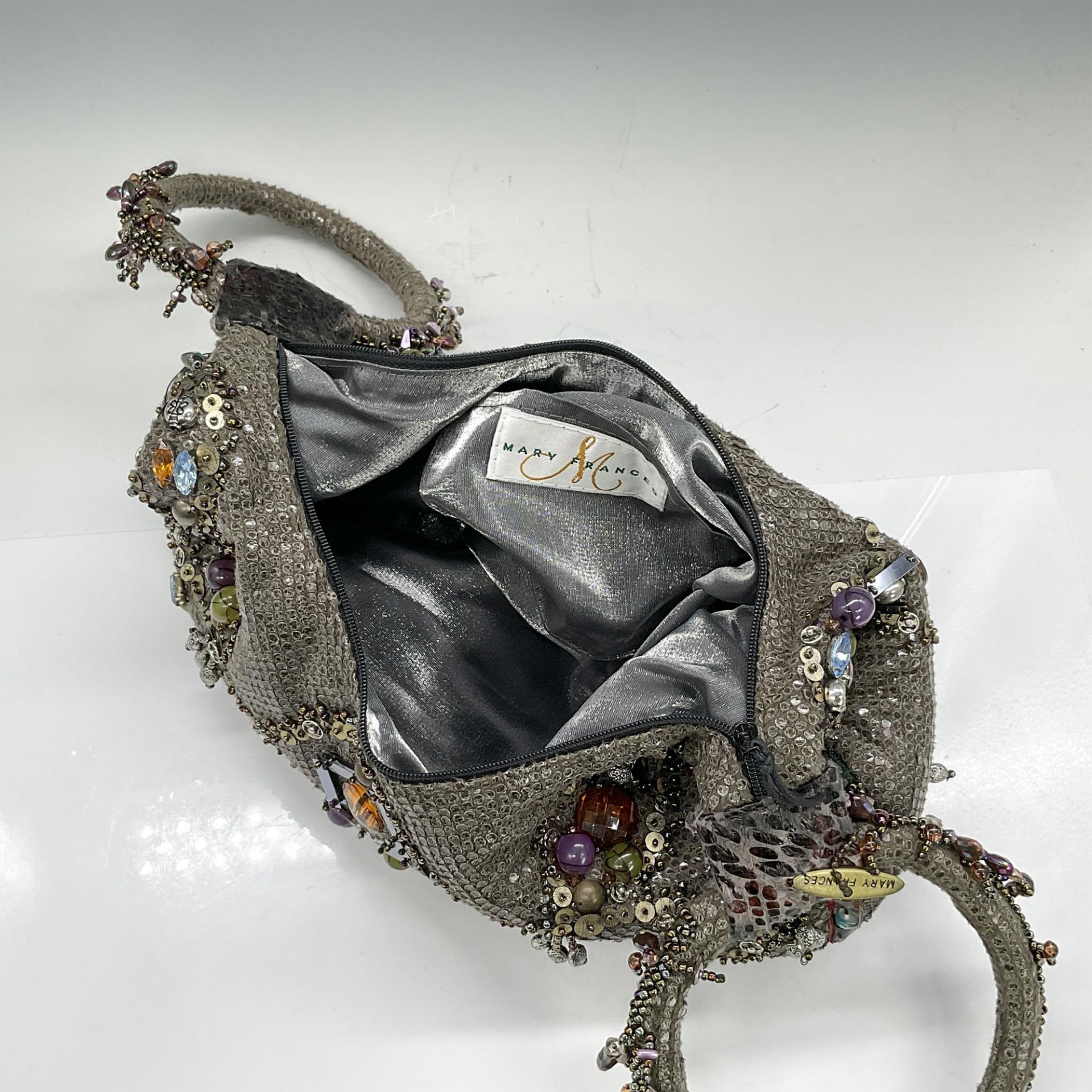 Mary Frances Fabric Handbag, Charcoal Grey w Beads - Image 5 of 5