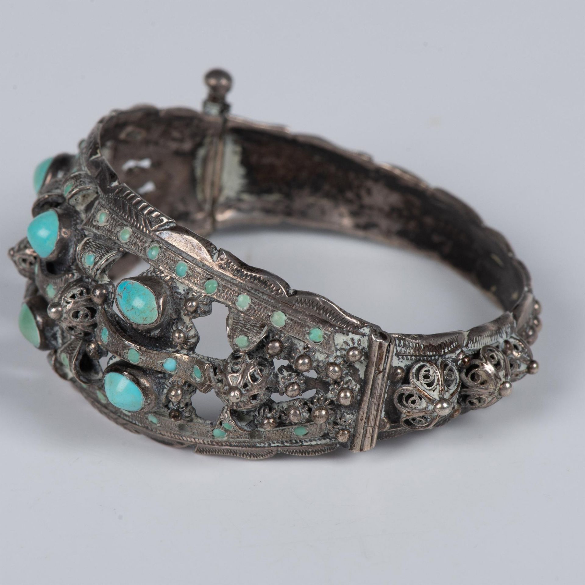 Antique Export Silver Chinese Turquoise Hinged Bracelet - Bild 2 aus 8