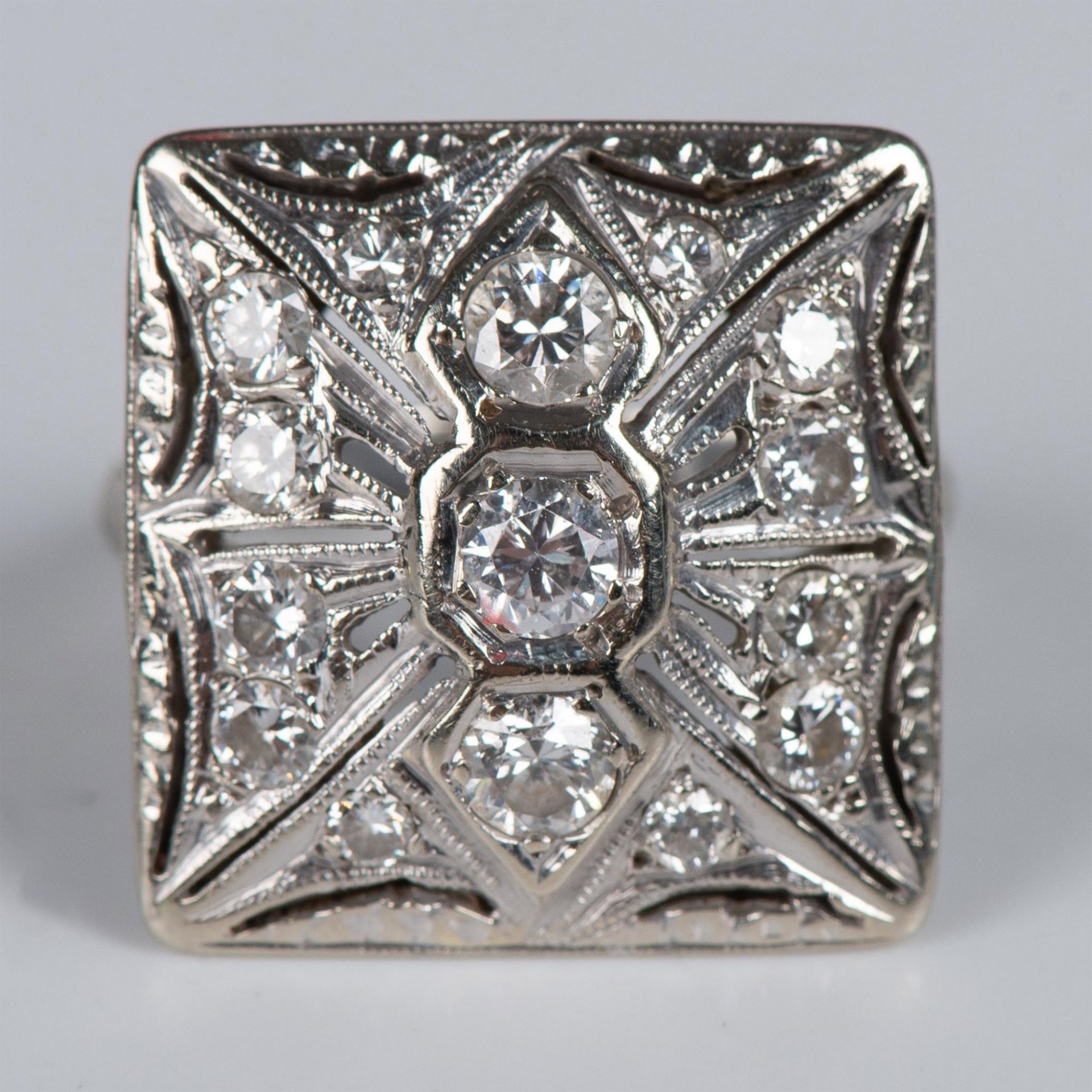 Art Deco Estate 14K White Gold & Diamond Cocktail Ring