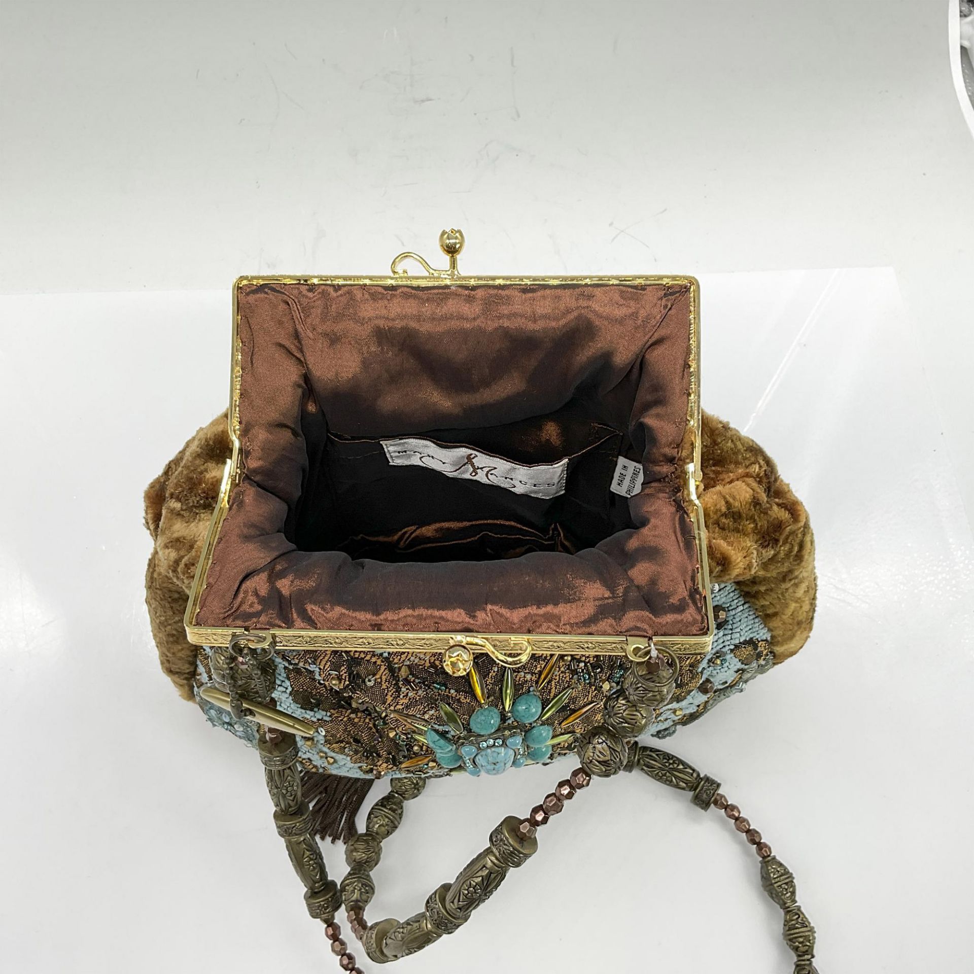 Mary Frances Velvet and Jacquard Handbag, Brown/Turquoise - Image 3 of 5