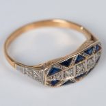 Art Deco Gold, Diamonds and Sapphire Ring