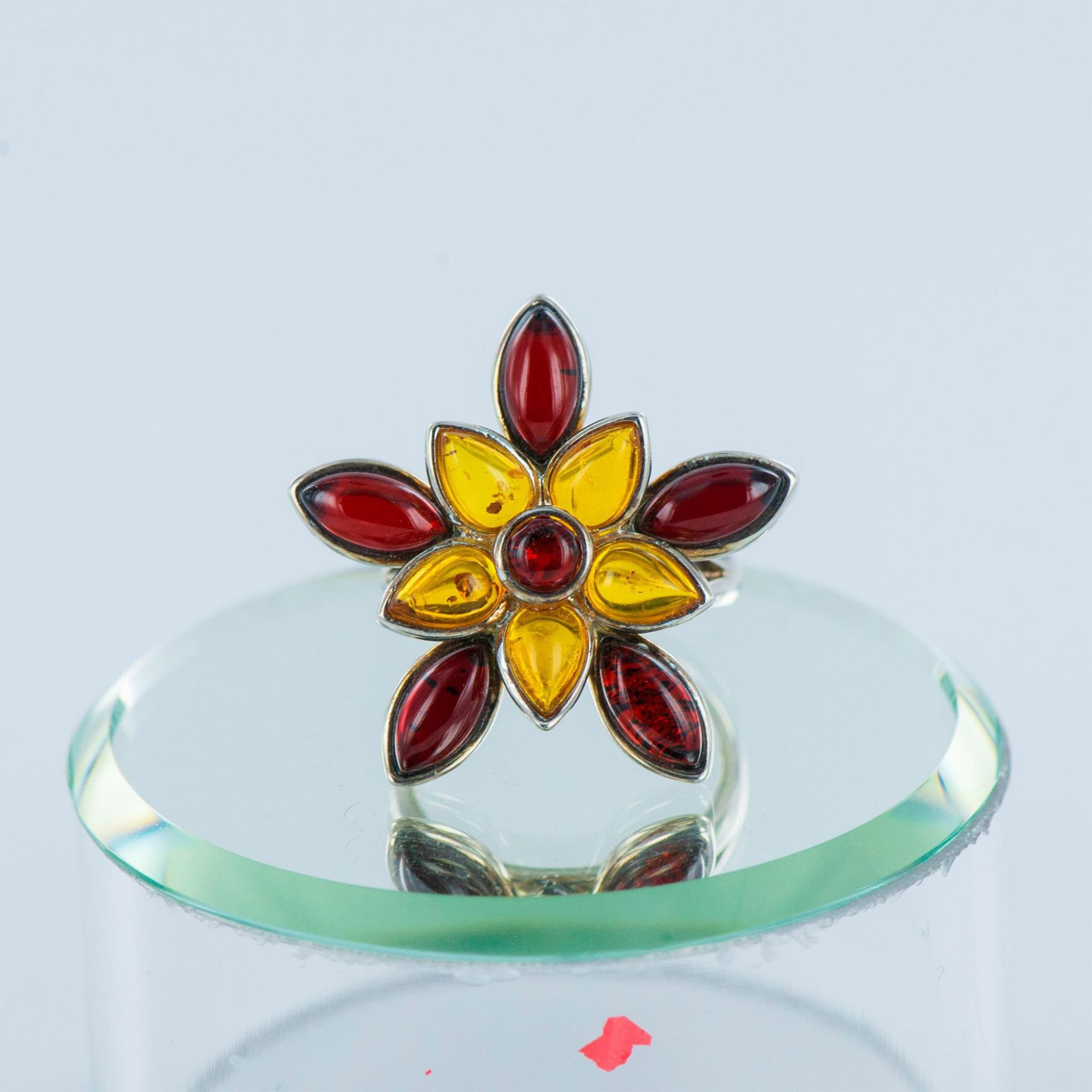 Sterling Silver and Amber Flower Ring