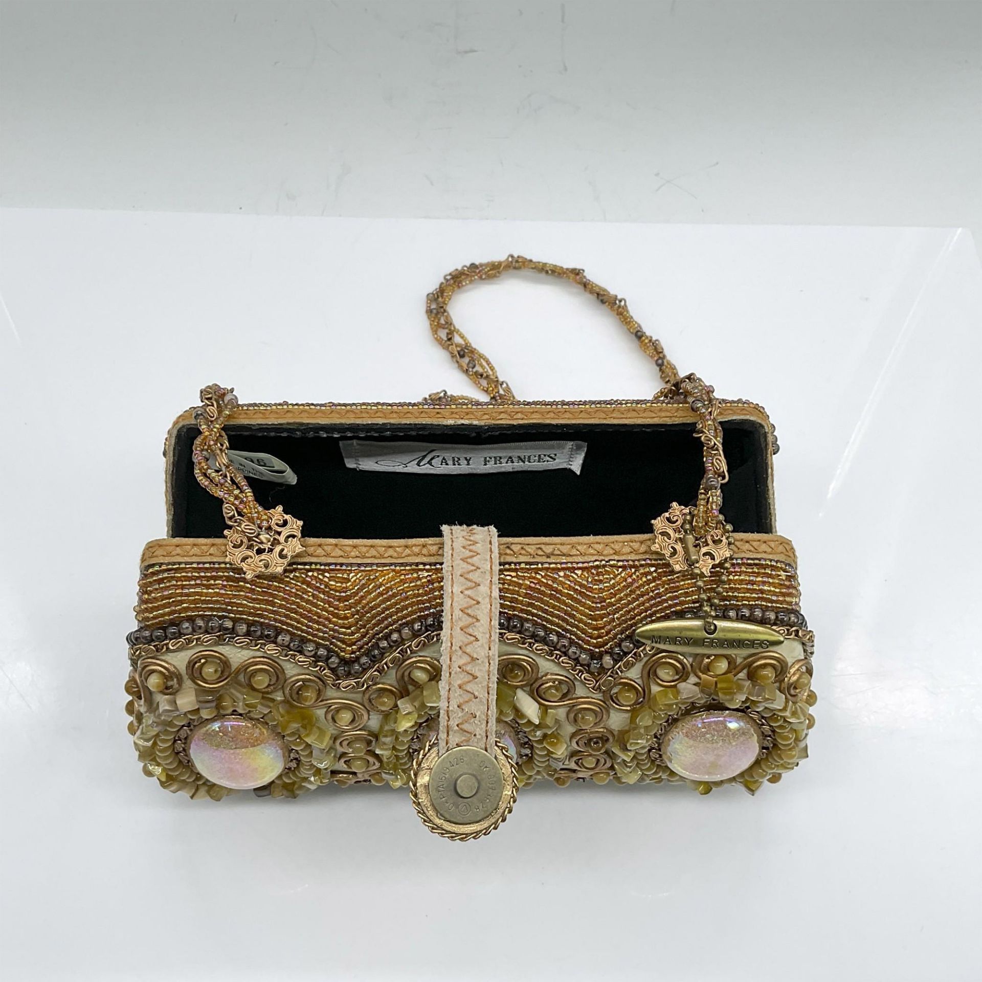 Mary Frances Beaded Leather Handbag, Tan/Amber - Image 4 of 5