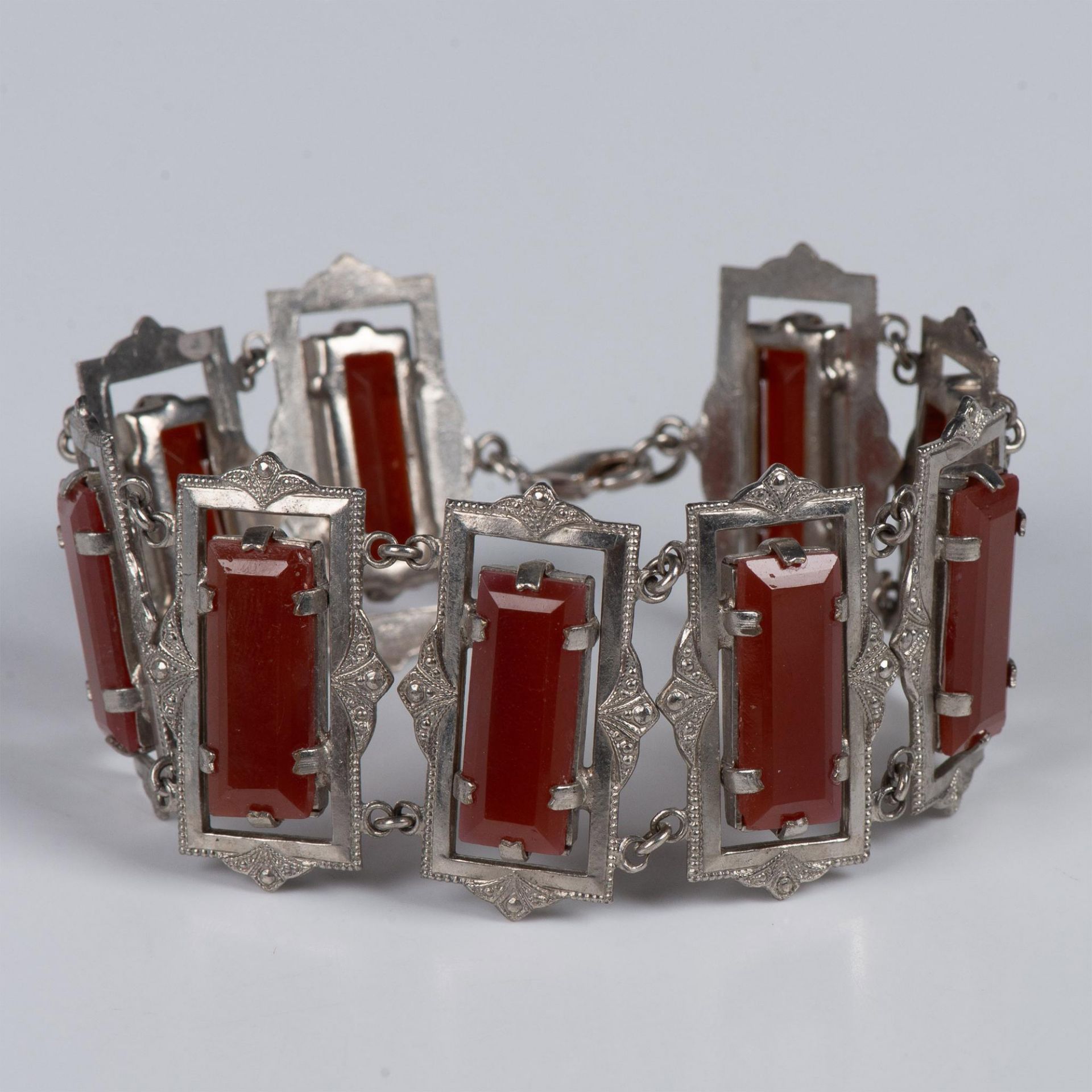 Lovely Art Nouveau Sterling Silver and Carnelian Bracelet