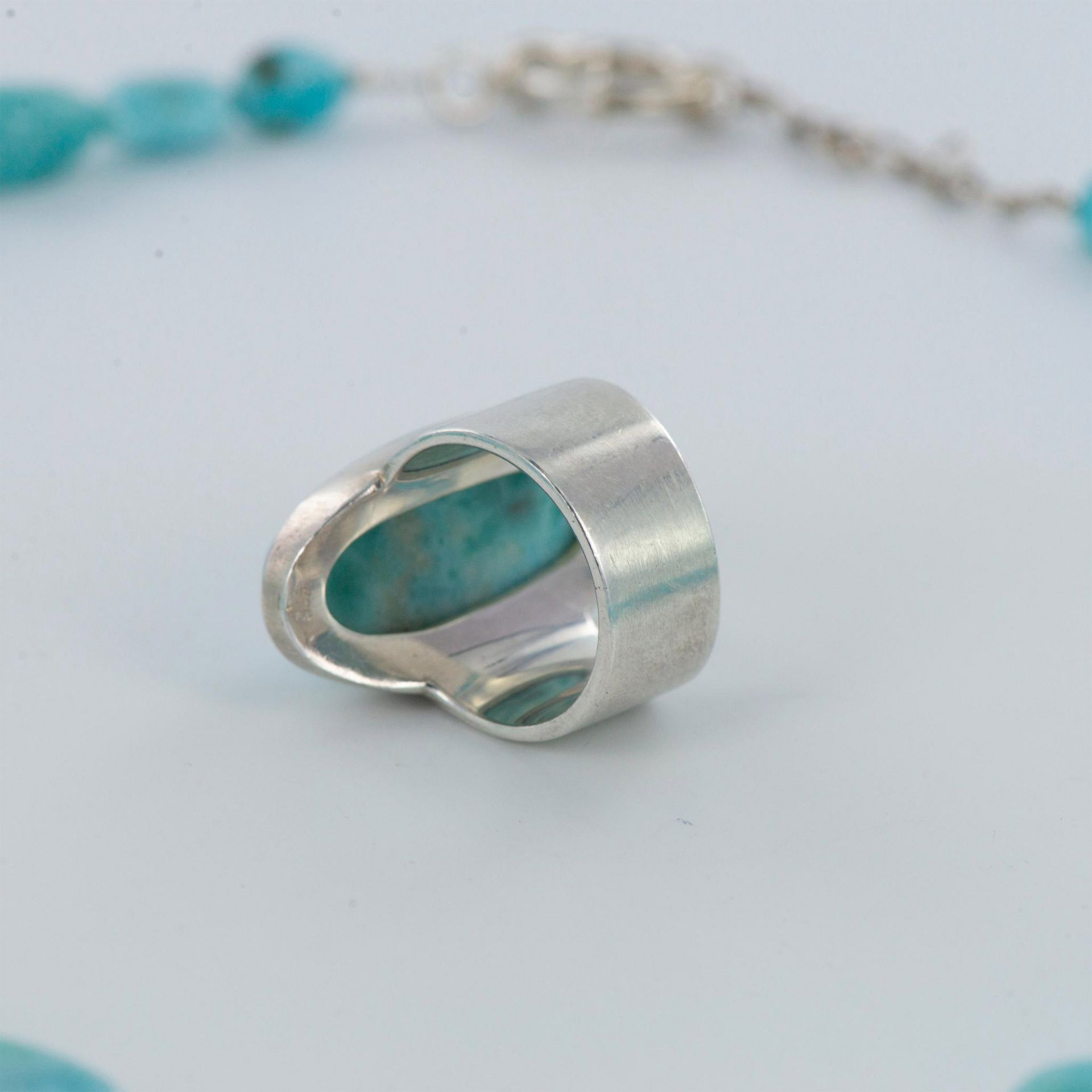 2pc Larimar and Stirling Silver Necklace and Ring - Image 4 of 5