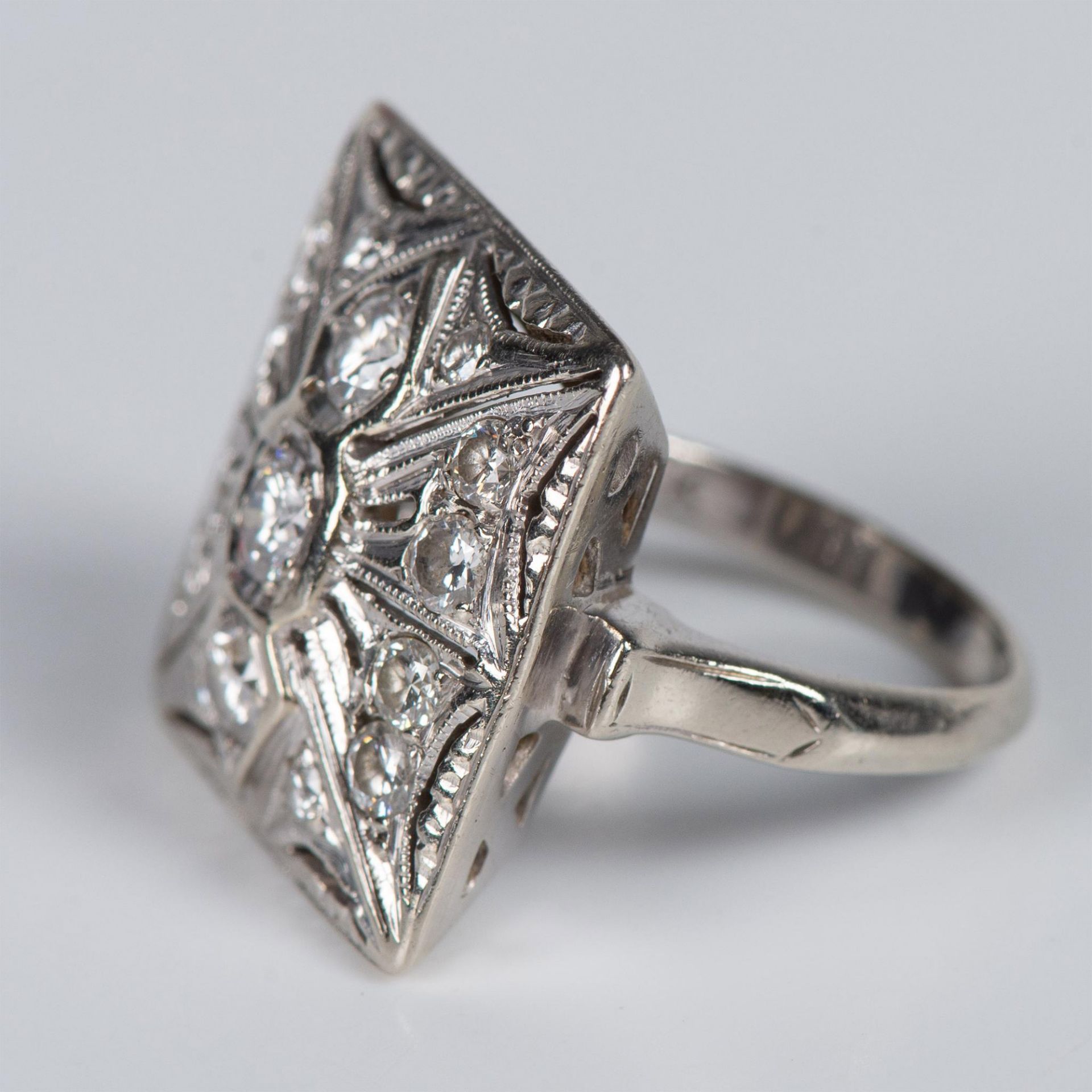 Art Deco Estate 14K White Gold & Diamond Cocktail Ring - Image 2 of 7