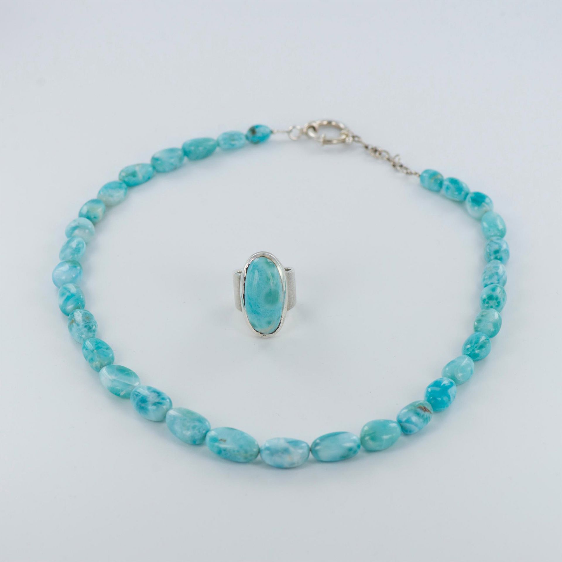 2pc Larimar and Stirling Silver Necklace and Ring - Image 2 of 5