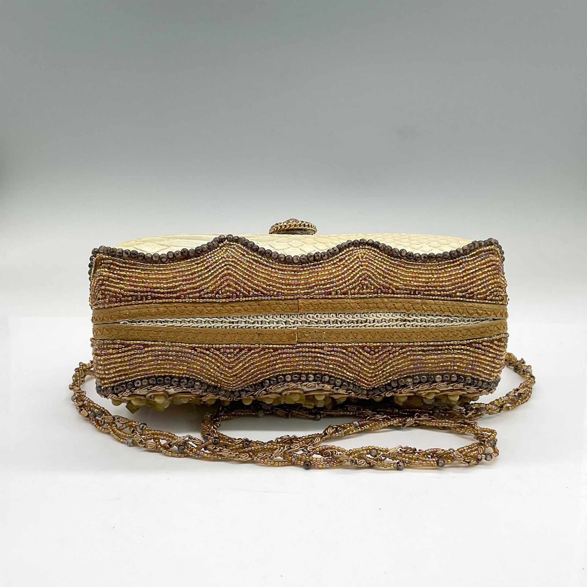 Mary Frances Beaded Leather Handbag, Tan/Amber - Image 3 of 5