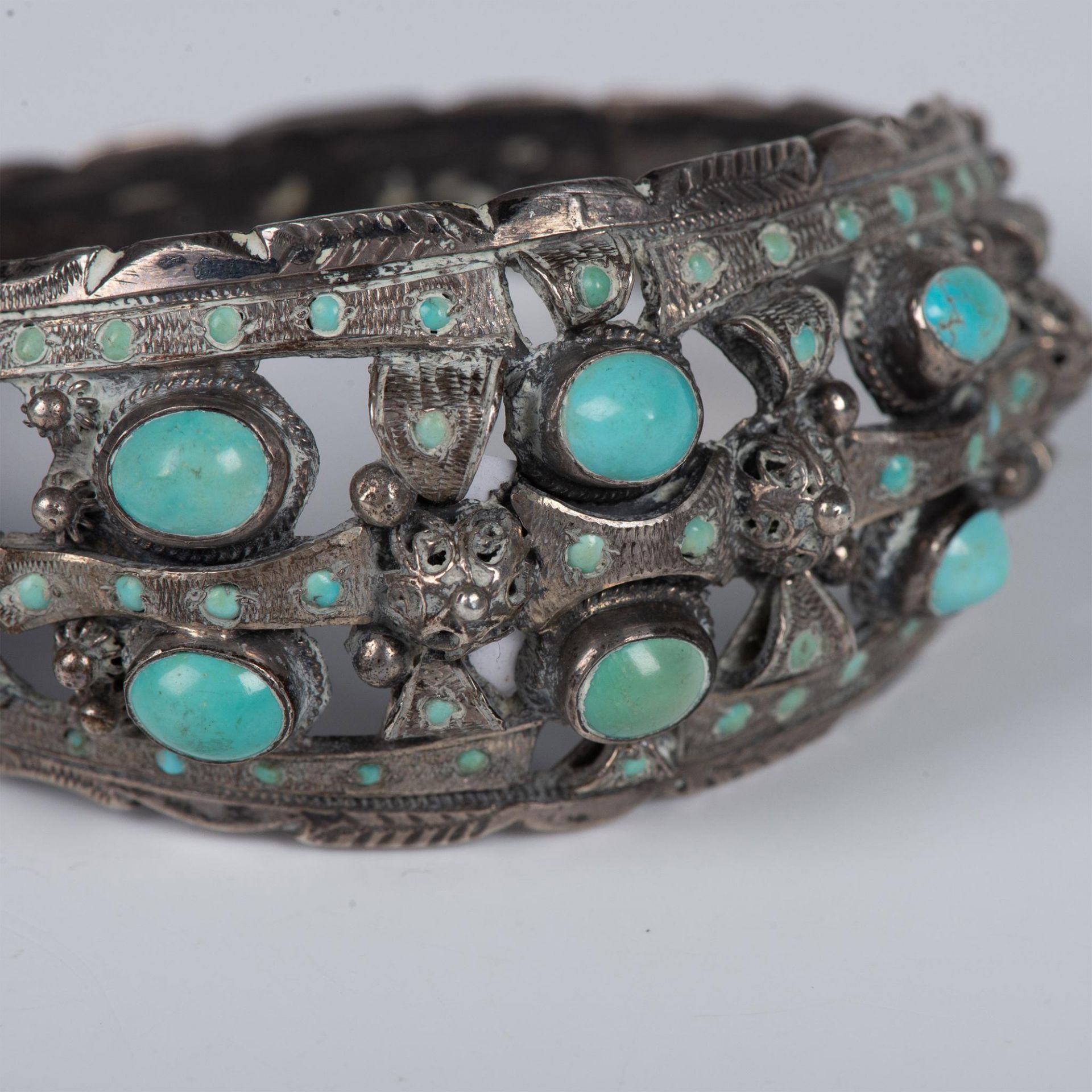 Antique Export Silver Chinese Turquoise Hinged Bracelet - Bild 7 aus 8