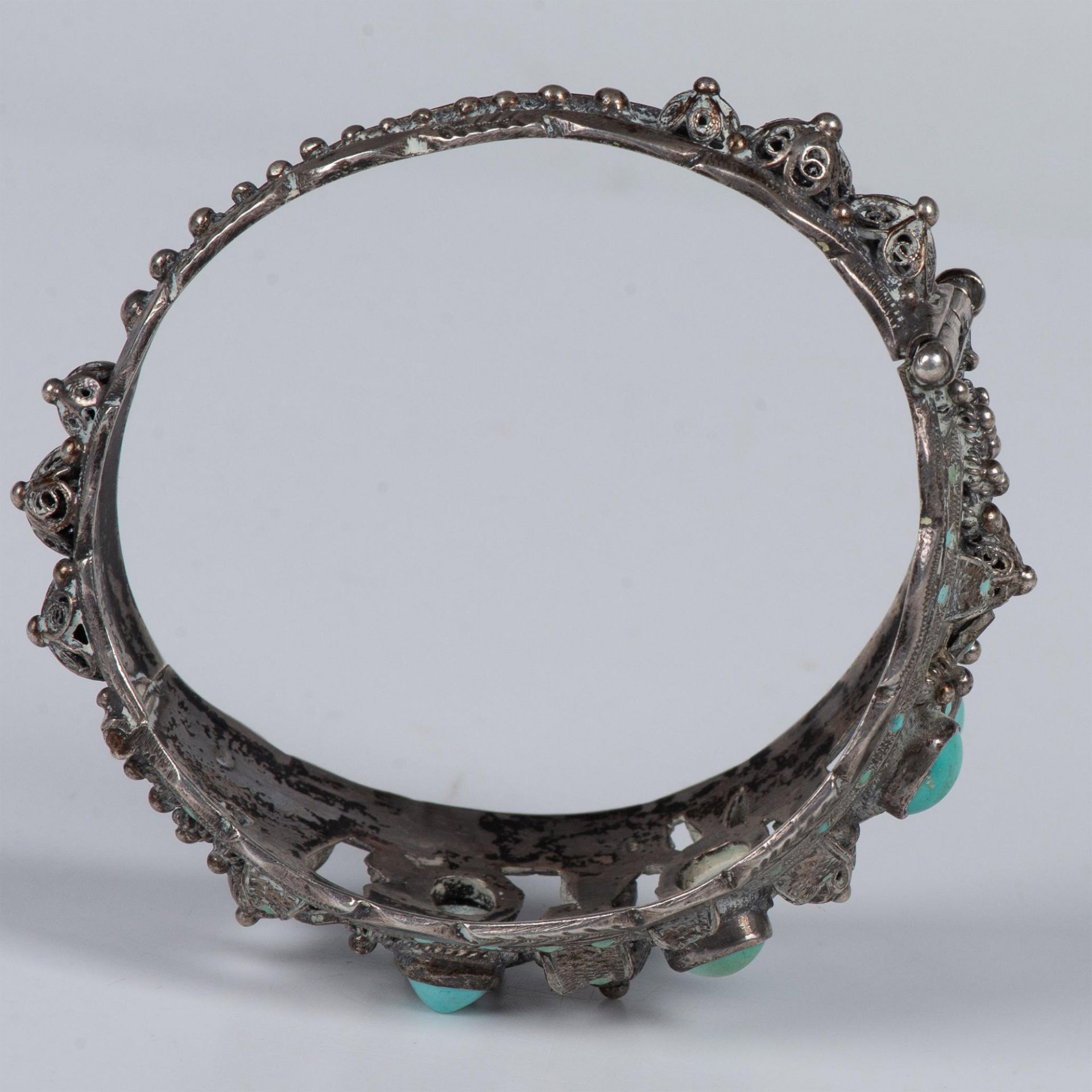 Antique Export Silver Chinese Turquoise Hinged Bracelet - Bild 8 aus 8