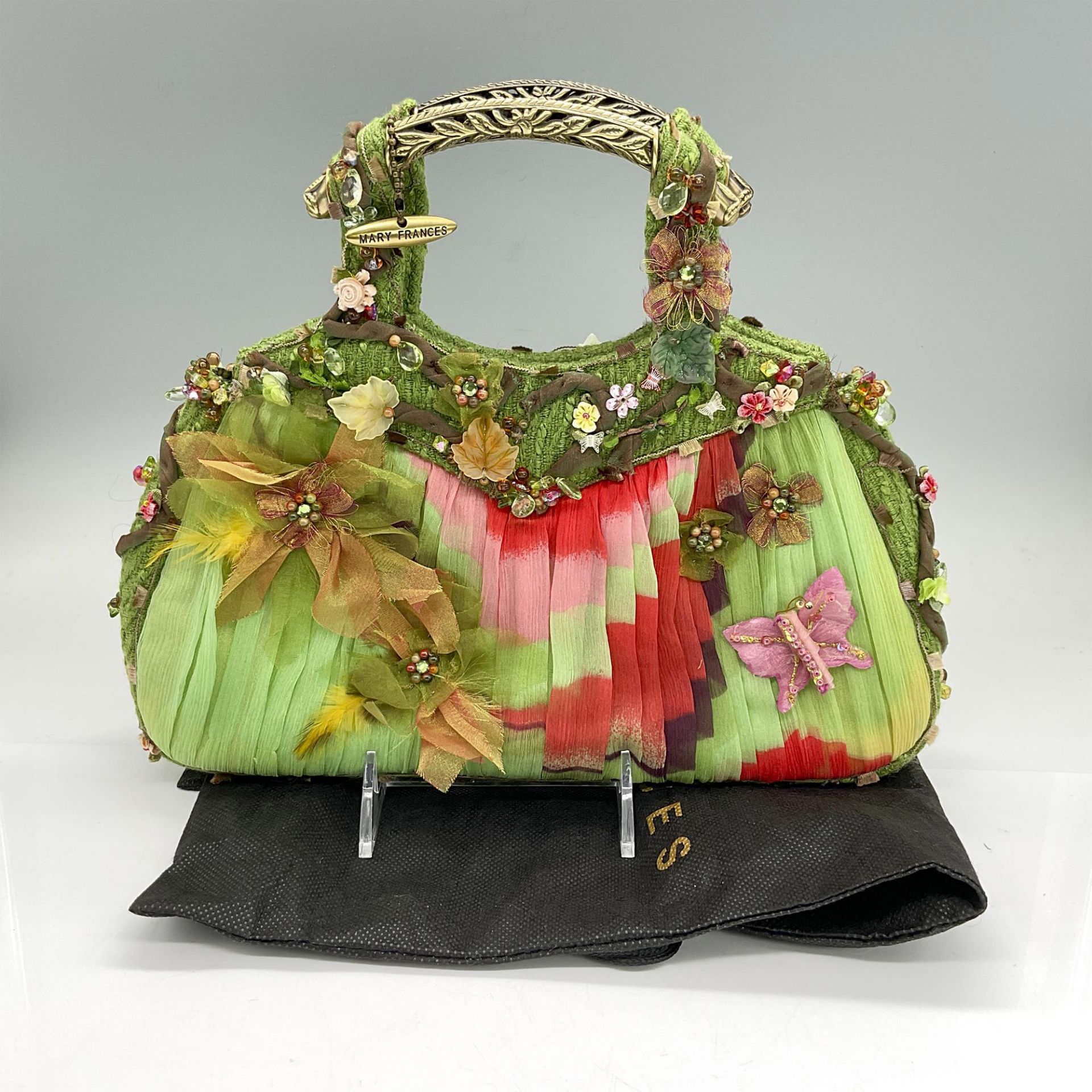 Mary Frances Silk Chiffon Handbag, Green/Pink/Red/Yellow - Image 5 of 5