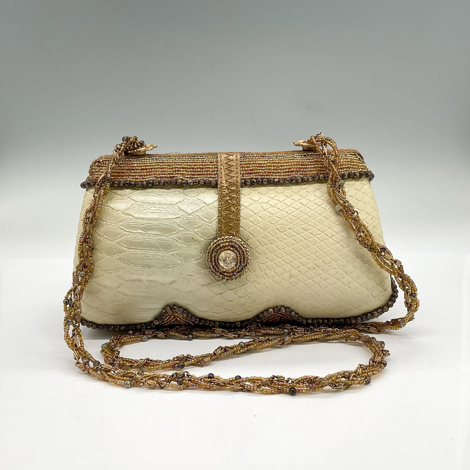 Mary Frances Beaded Leather Handbag, Tan/Amber - Image 2 of 5