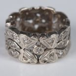 Stunning 14K White Gold Diamond Wide Wedding Band Ring