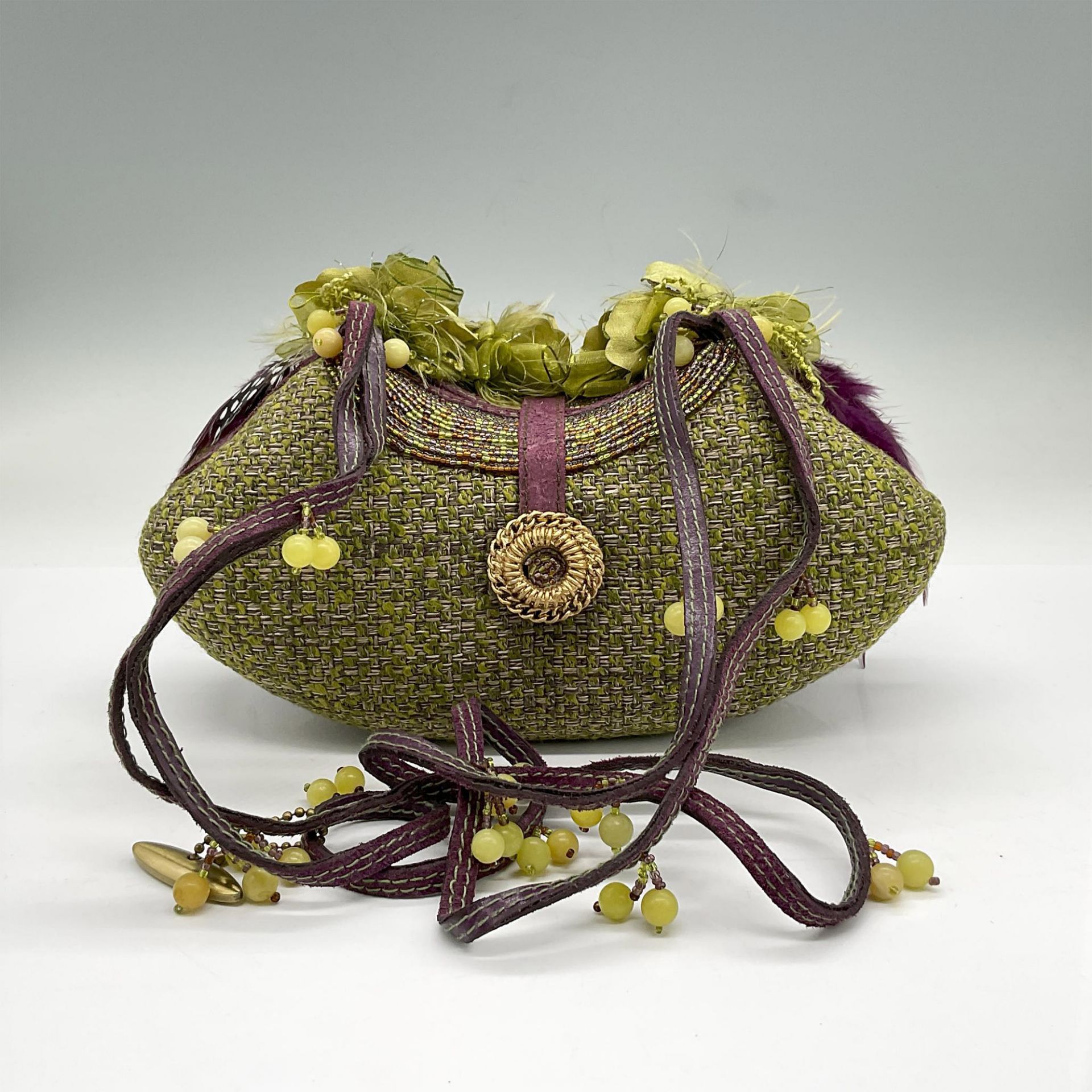 Mary Frances Canvas Handbag, Green and Purple - Image 2 of 5