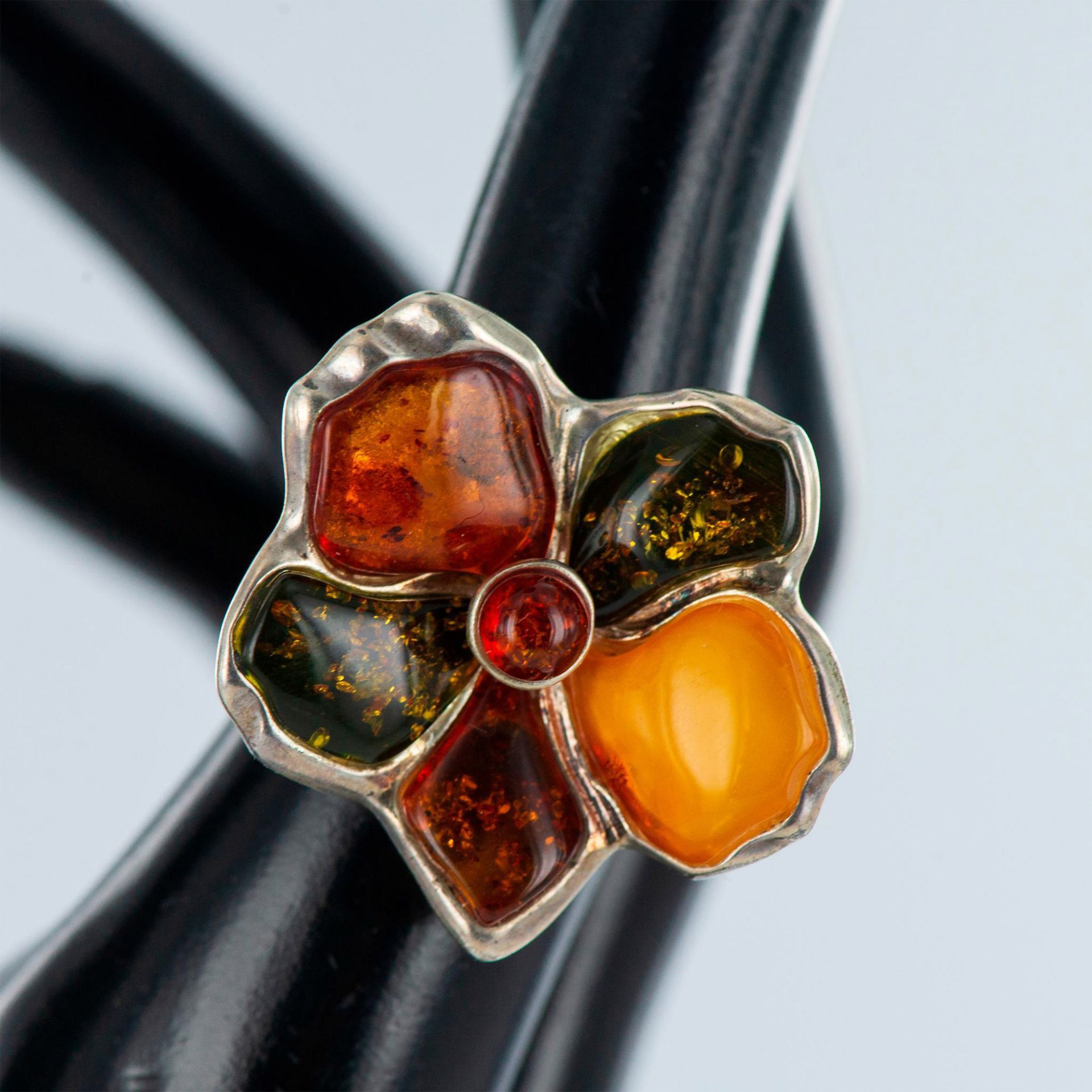 Sterling Silver and Amber Flower Ring