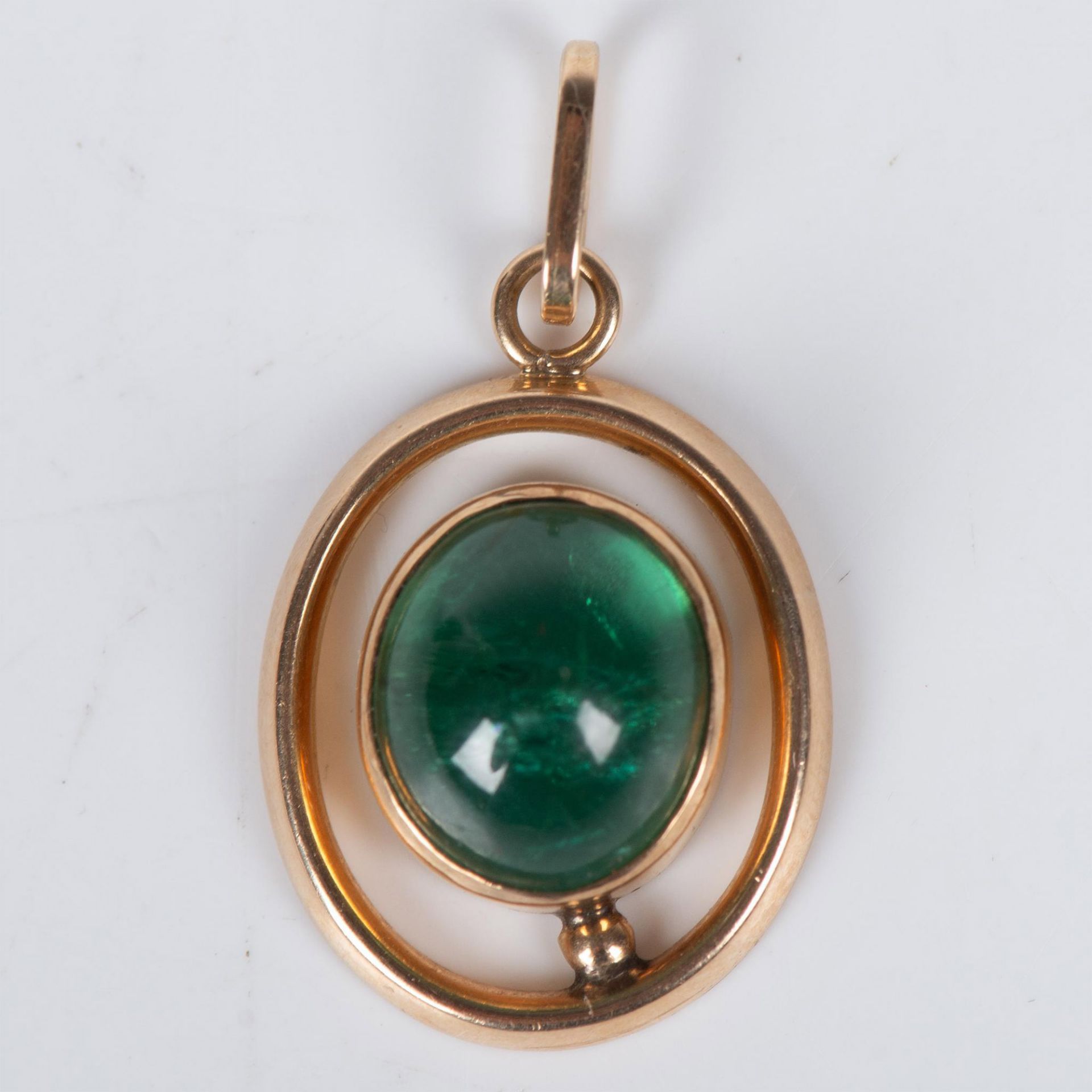 Vintage Gold and Cabochon Emerald Pendant - Bild 3 aus 5