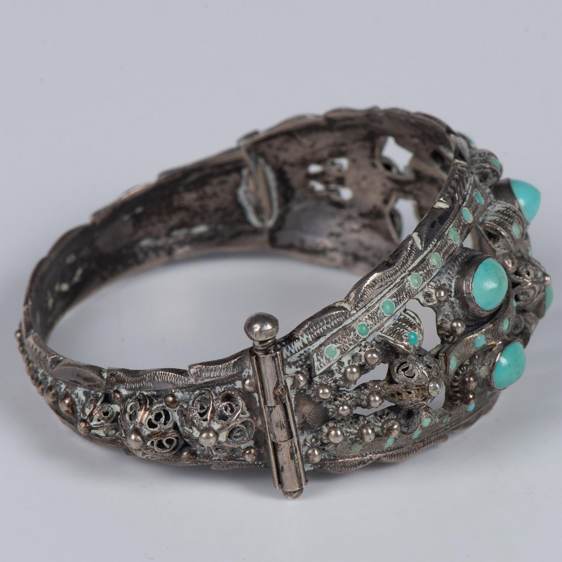 Antique Export Silver Chinese Turquoise Hinged Bracelet - Bild 5 aus 8