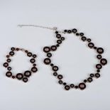 2pc Contemporary Sterling Silver Amber Necklace and Bracelet