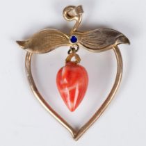 Vintage Gold Filled Coral Heart Shaped Pendant