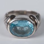 Large Bold Sterling Silver Blue Topaz Ring