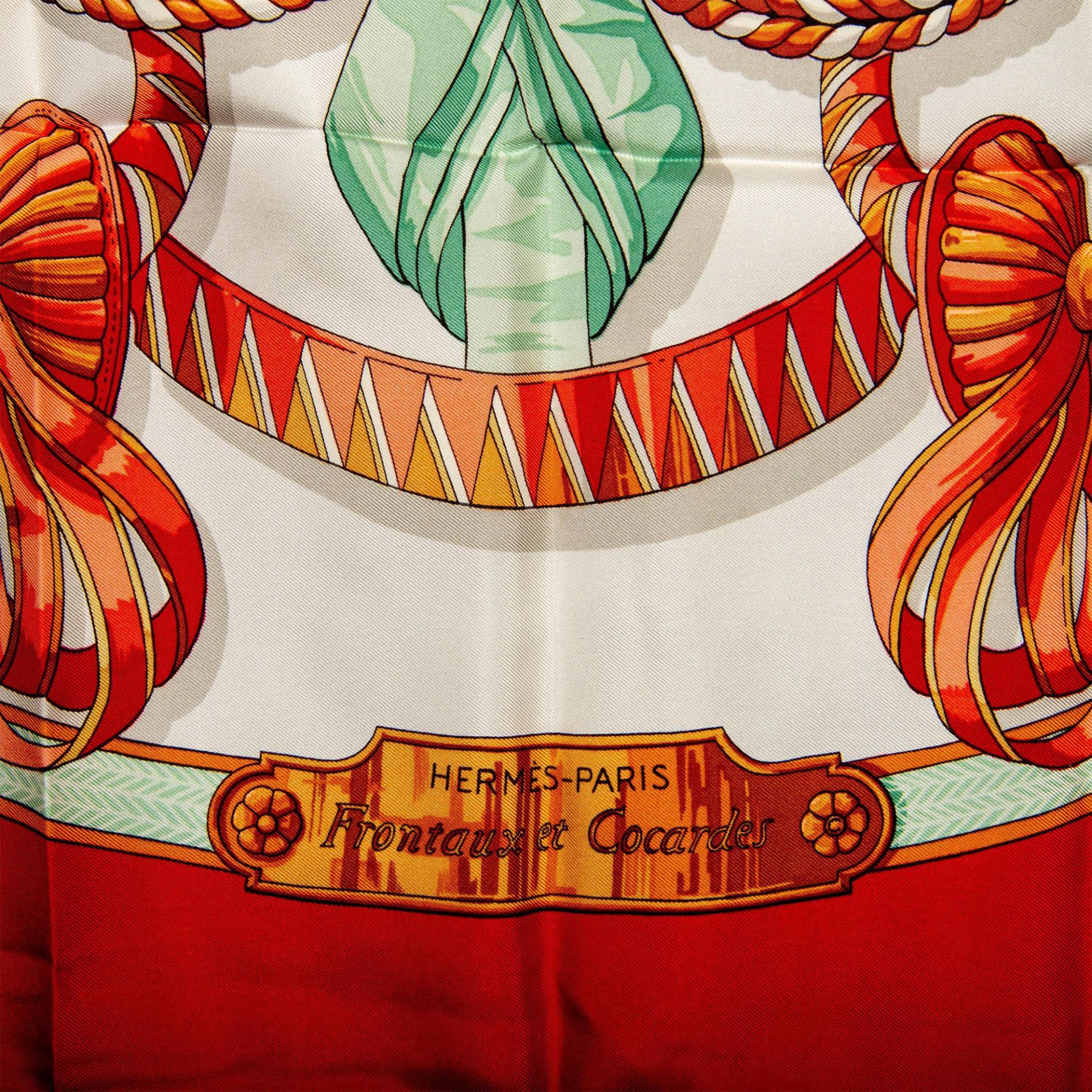 Hermes Silk Scarf, Frontaux Et Cocardes in Red - Image 5 of 8