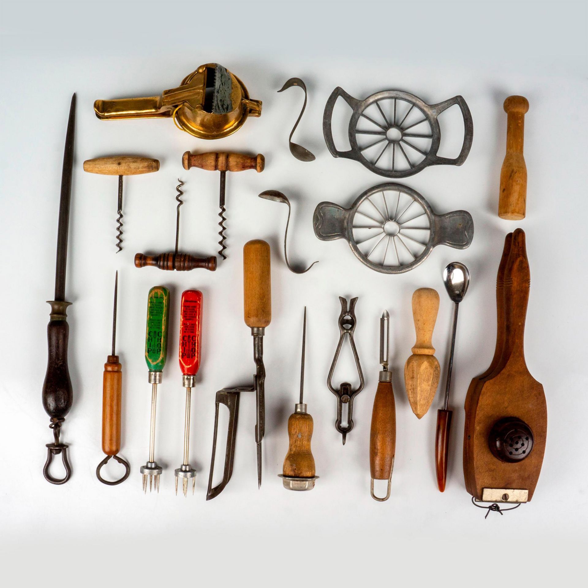 20pc Vintage Cocktail Utensil Grouping Wood and Metal