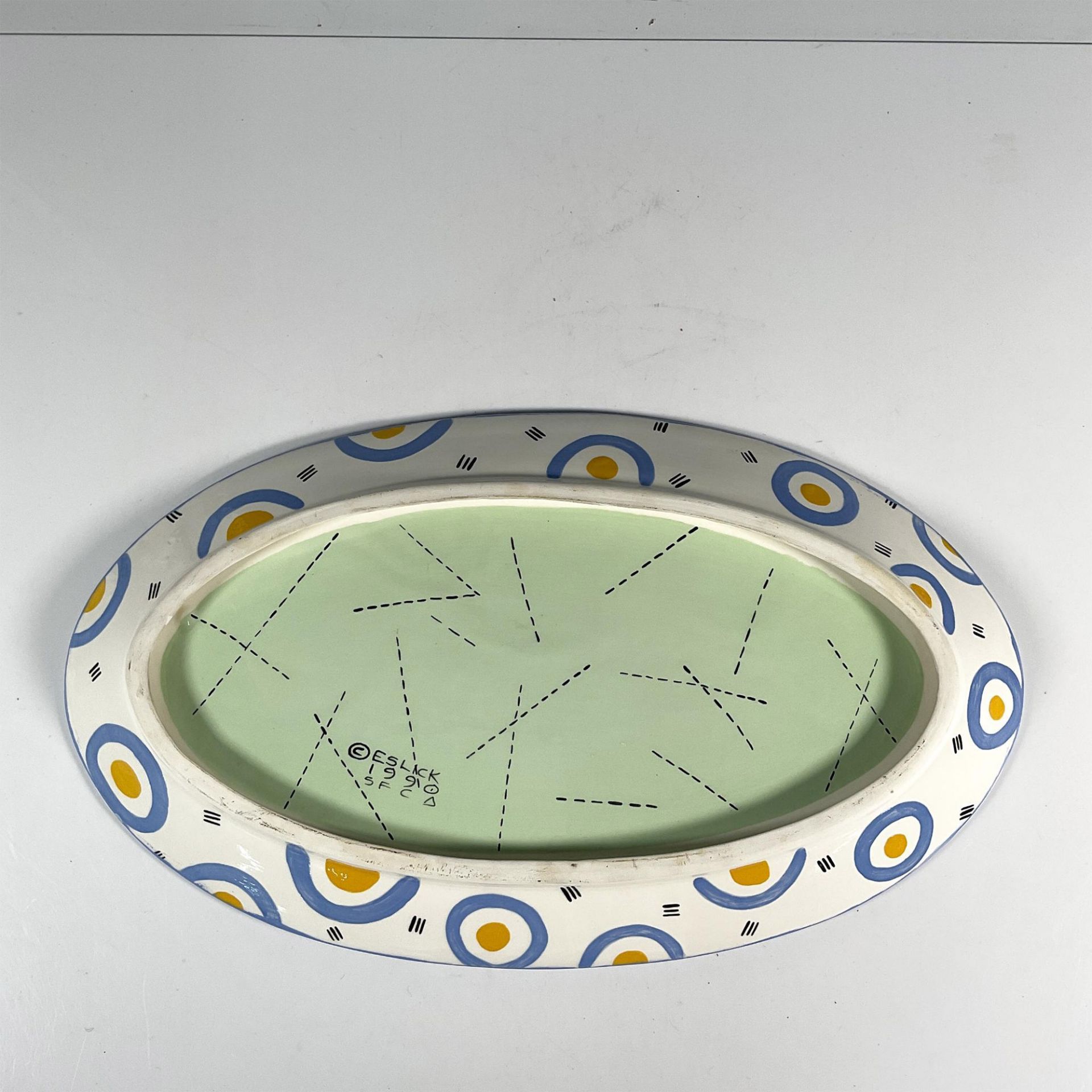 Susan Eslick Pottery Serving Tray, Stripes and Dots - Image 2 of 3