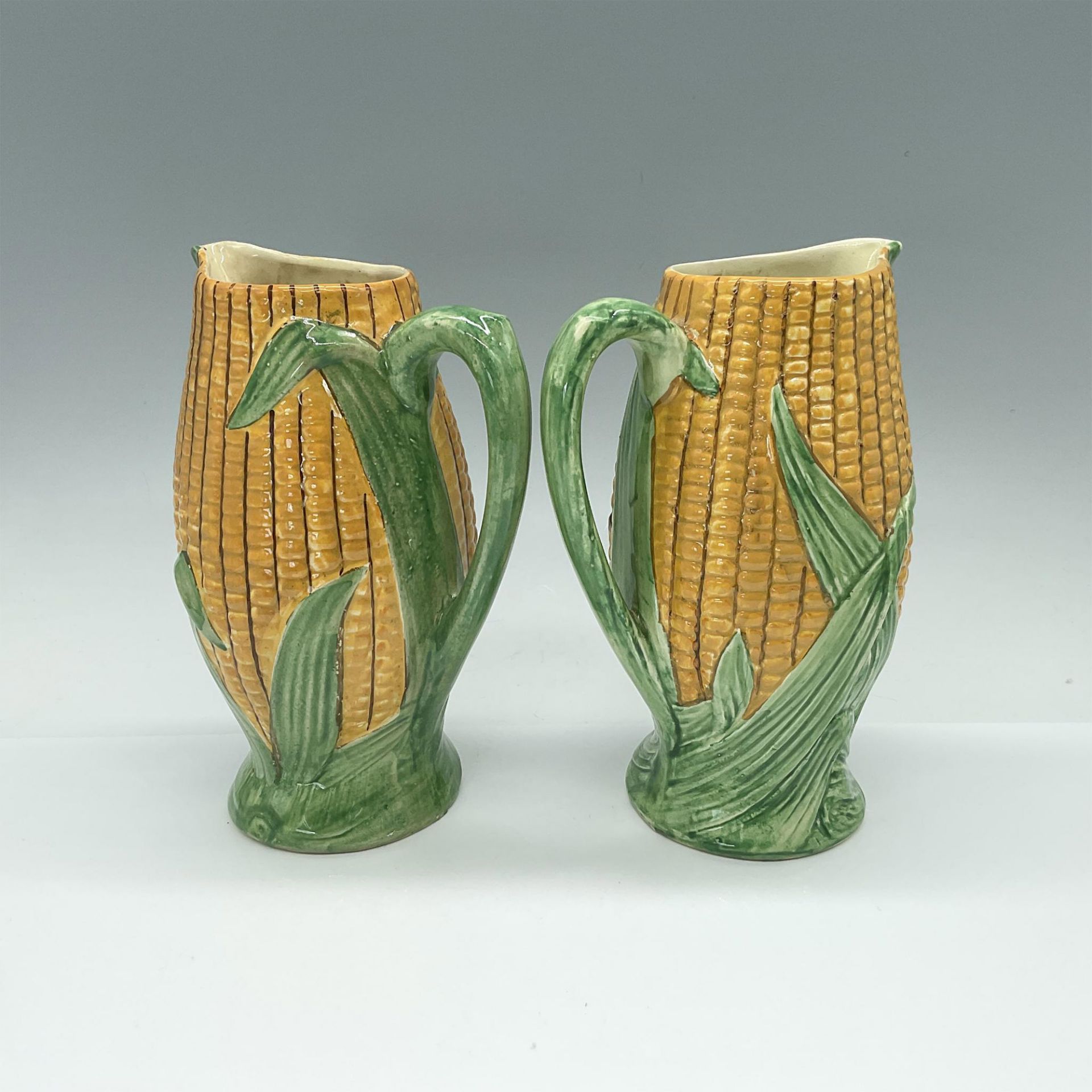 2pc Staffordshire Shorter England Ceramic Corn Shape Pitcher - Image 2 of 3