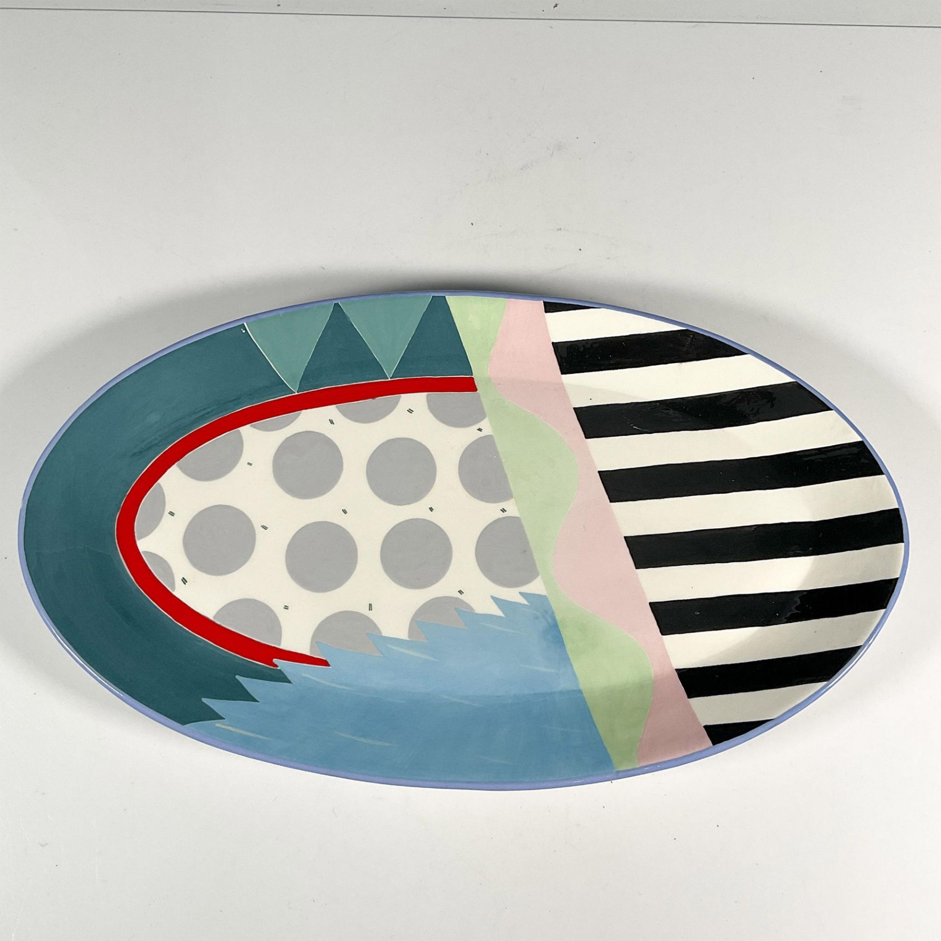 Susan Eslick Pottery Serving Tray, Stripes and Dots - Image 3 of 3