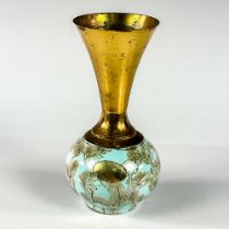 Mid-Century Modern Delft Marbled Glaze Brass Vase