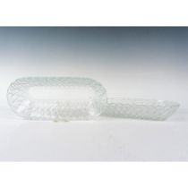 2pc Indiana Glass Oval Celery Dish, Pretzel Textured Pattern