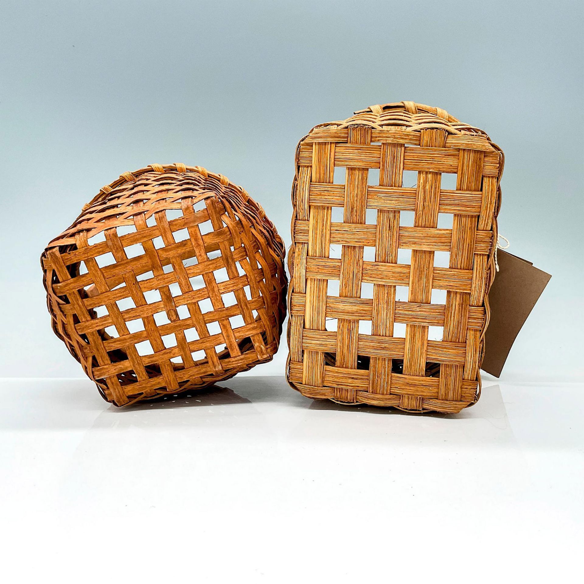2pc Handwoven Wood and Rattan Baskets - Image 3 of 3
