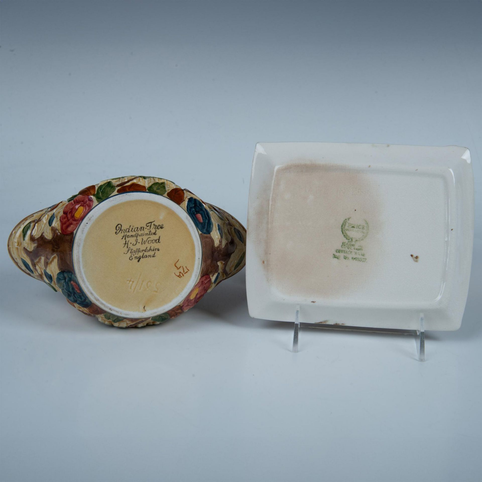 2pc English Pottery Table Pieces, Price & H.J. Wood - Image 6 of 8