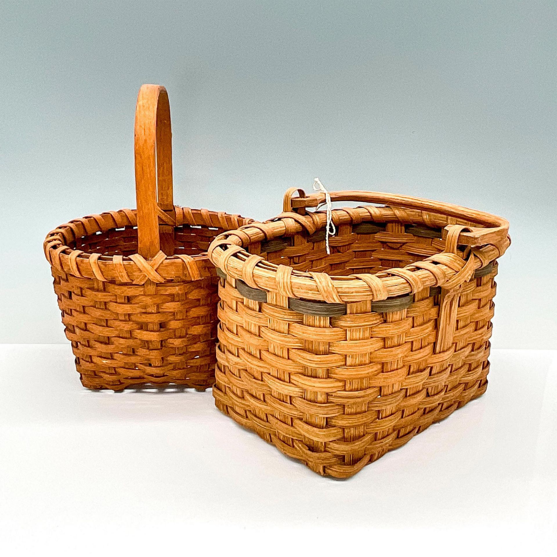 2pc Handwoven Wood and Rattan Baskets - Image 2 of 3