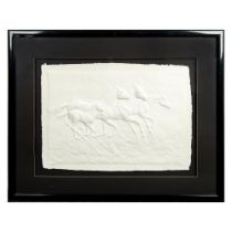 Large Framed Embossed Paper, Galloping Horses, Signed