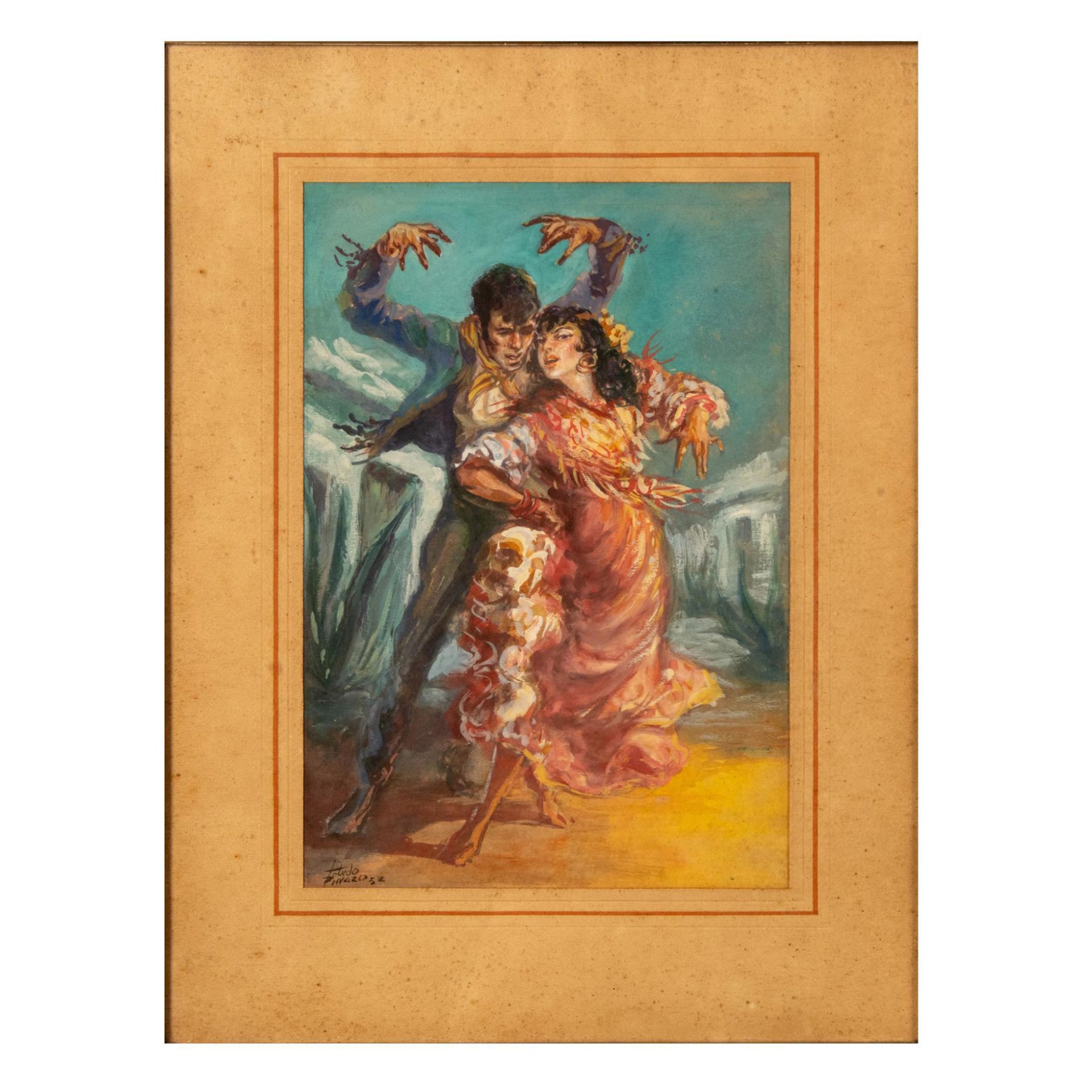 Original Watercolor and Gouache on Paper, Flamenco, Signed - Image 2 of 5