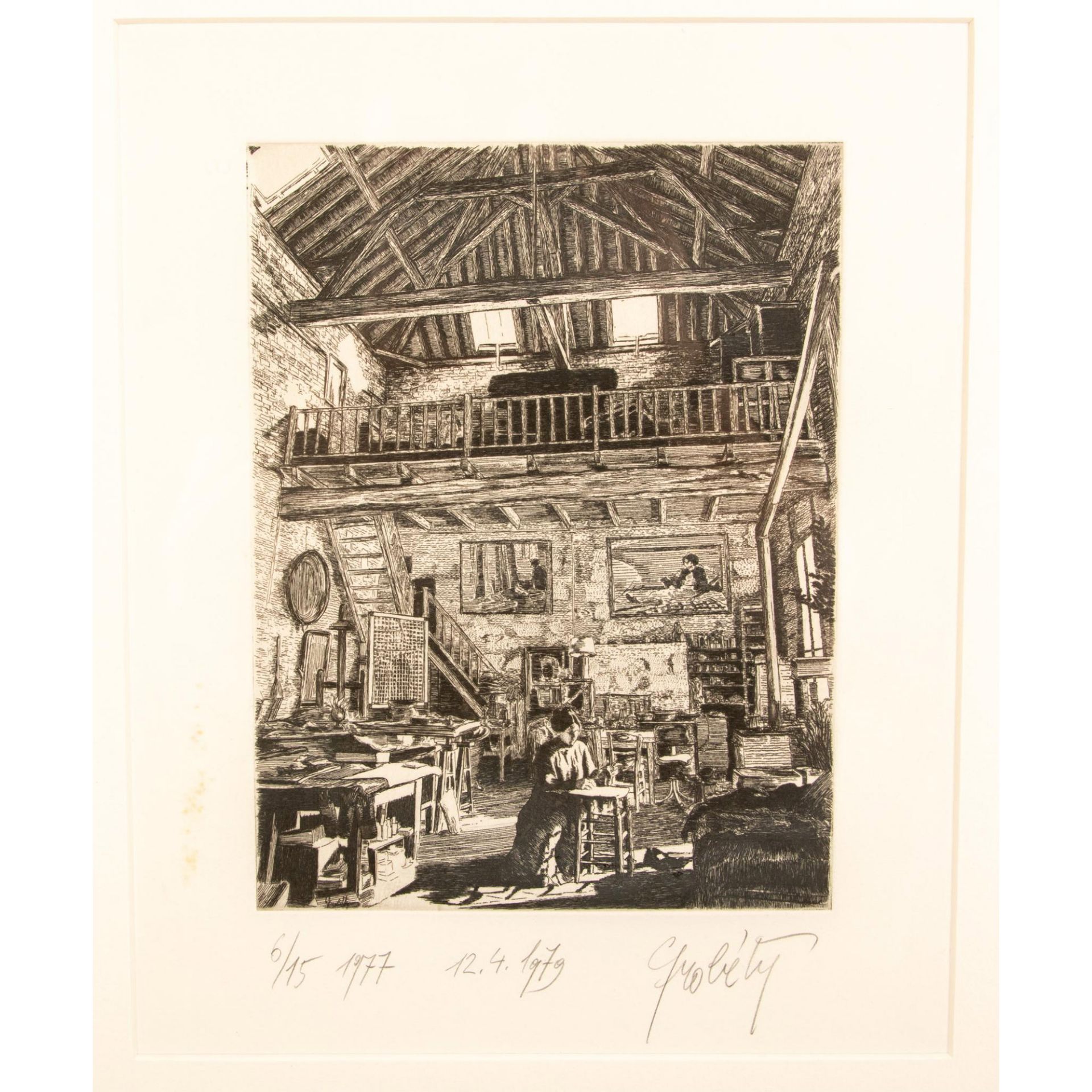 Claude Grobety, Original Engraving on Paper, Studio, Signed - Image 3 of 5