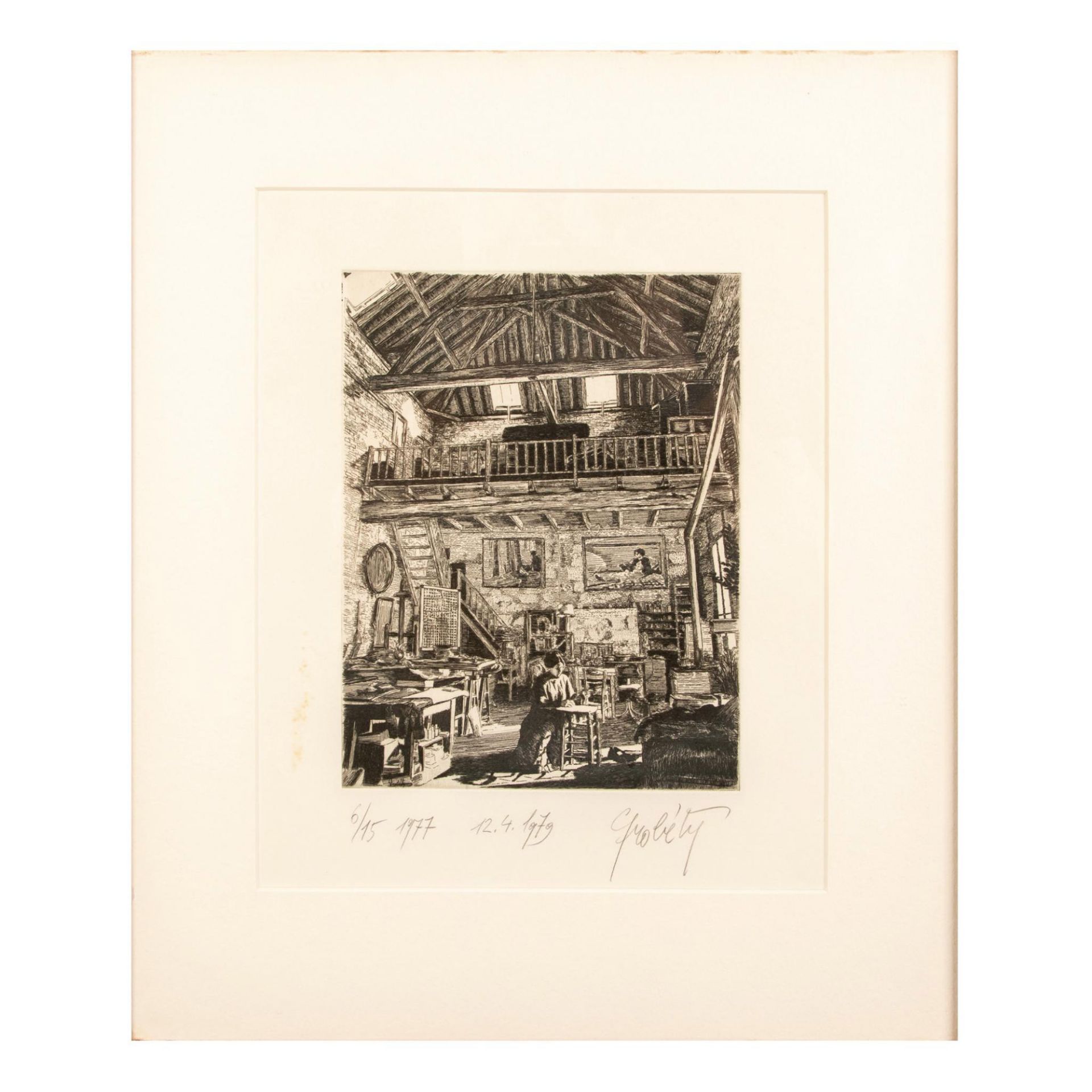 Claude Grobety, Original Engraving on Paper, Studio, Signed - Image 2 of 5