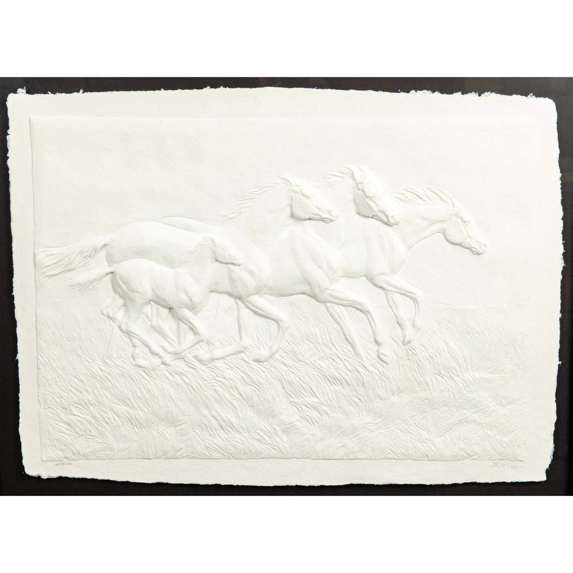 Large Framed Embossed Paper, Galloping Horses, Signed - Bild 3 aus 8